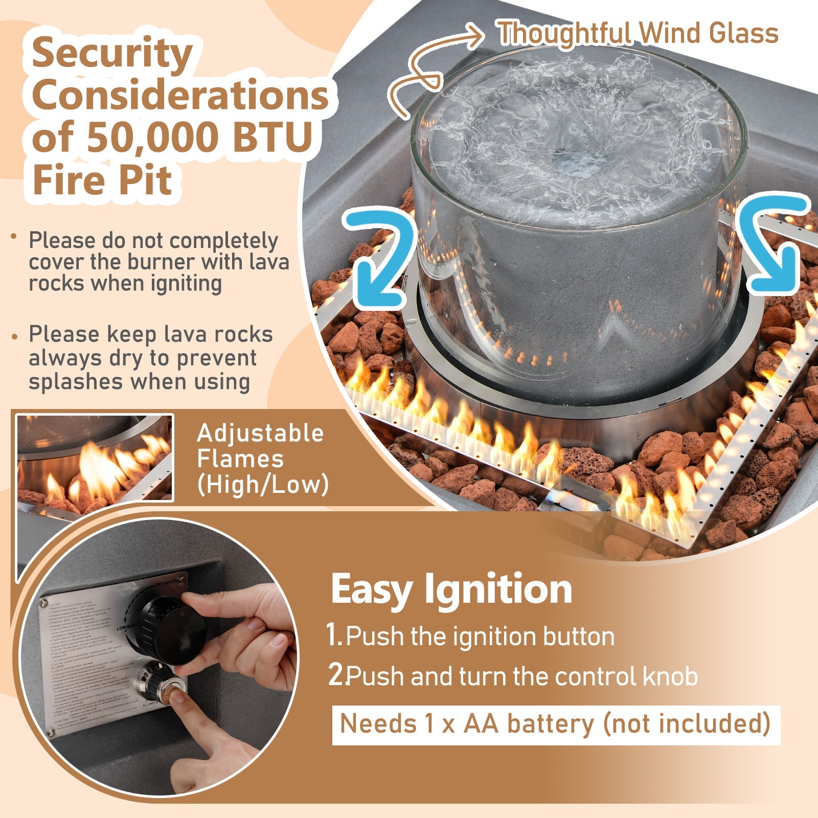 28 Inch 50000 BTU Patio Square Propane Fire Pit with PVC Cover-Gray - Energize Trek