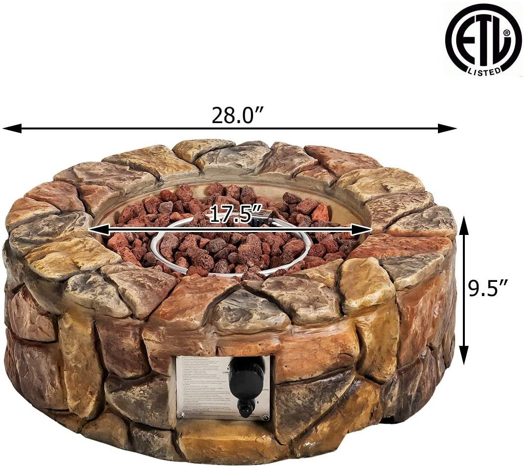 28 Inch Propane Gas Fire Pit Outdoor 40 000 BTU Stone-Brown - Energize Trek