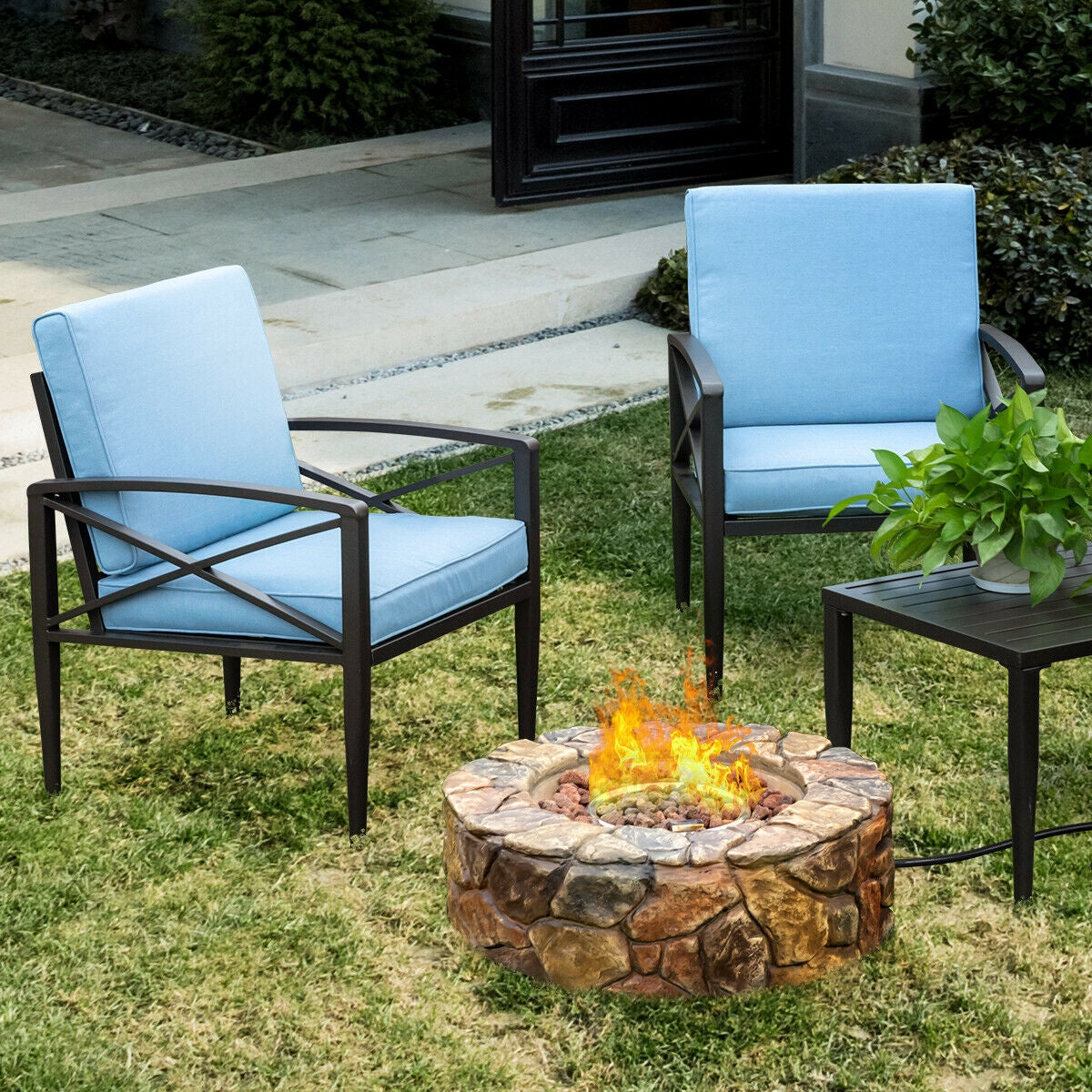 28 Inch Propane Gas Fire Pit Outdoor 40 000 BTU Stone-Brown - Energize Trek