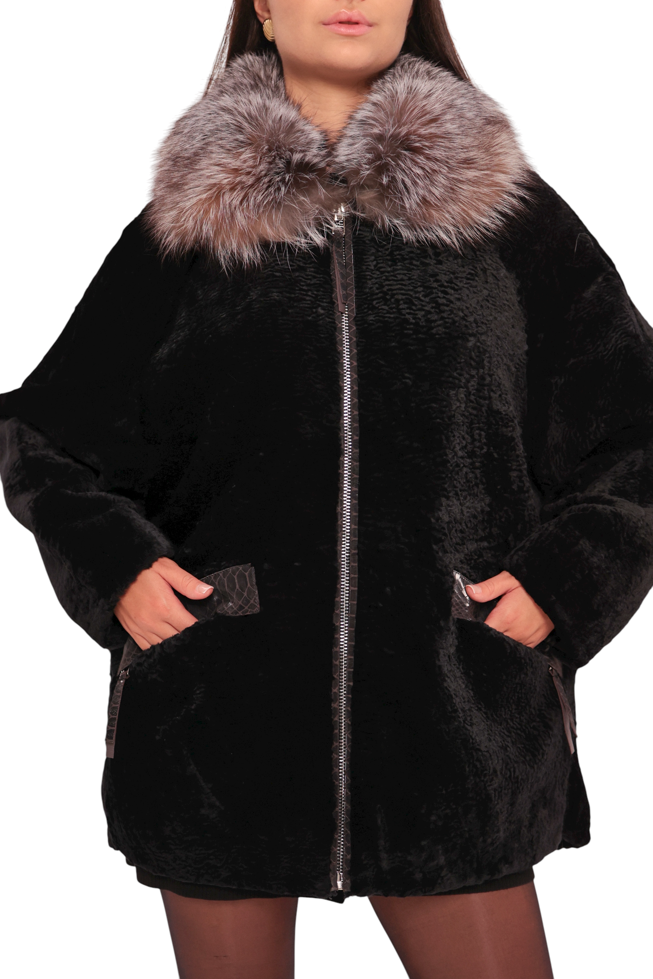 Palermo Genuine Astrakhan Silver Fox Trim Coat - Energize Trek