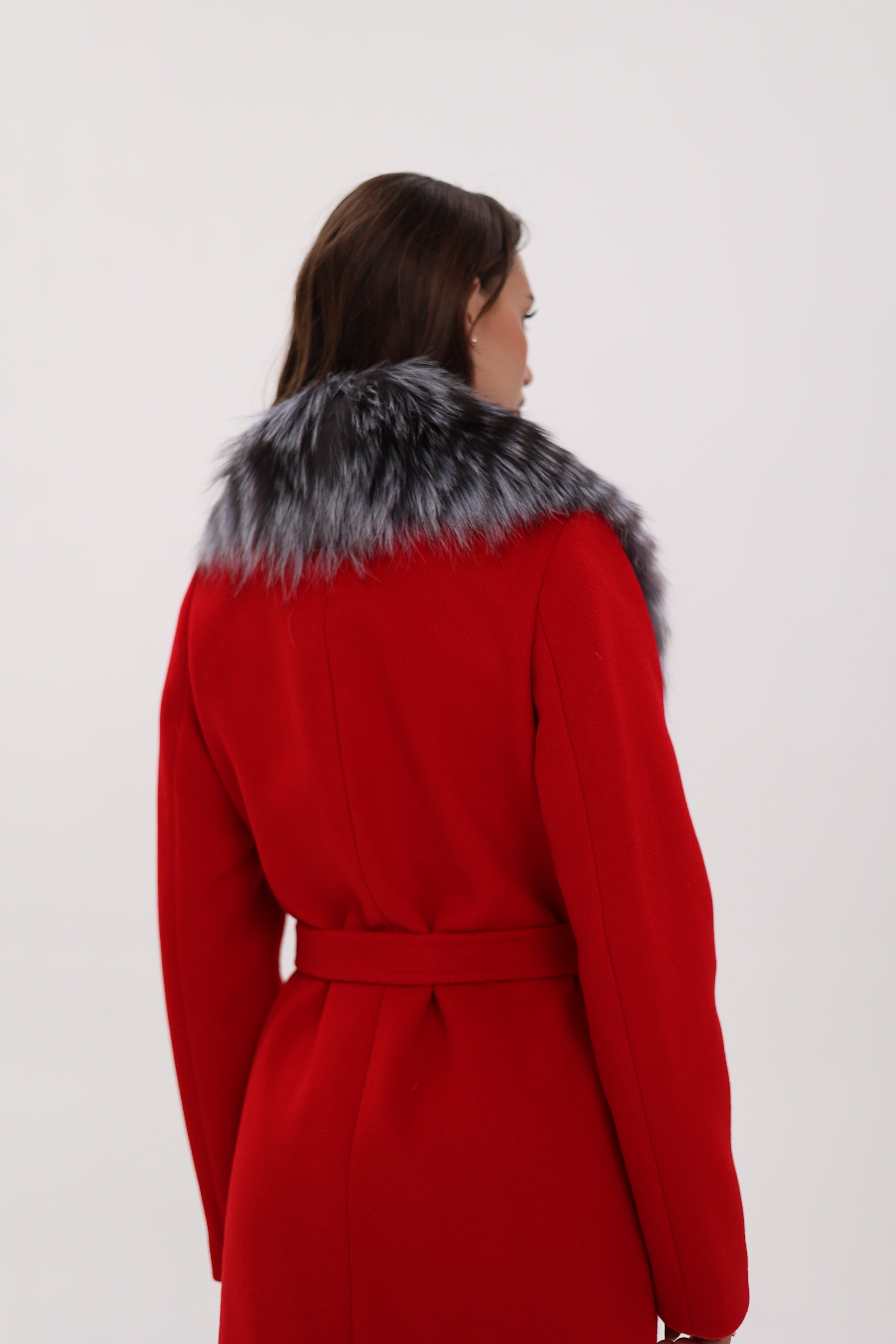 Genuine Silver Fox Virgin Wool Wrap Coat in Red - Energize Trek
