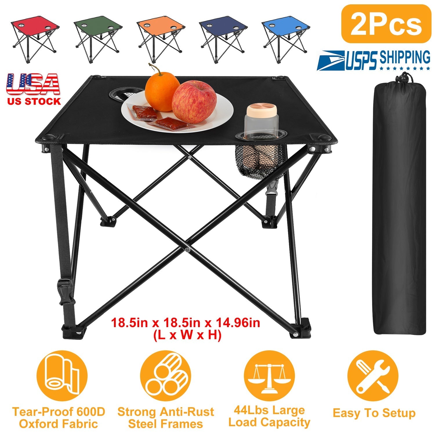 2Pcs Foldable Camping Table Portable Picnic Table Lightweight Travel Desk with 2 Cup Holders/Table Carrying Bag - Energize Trek