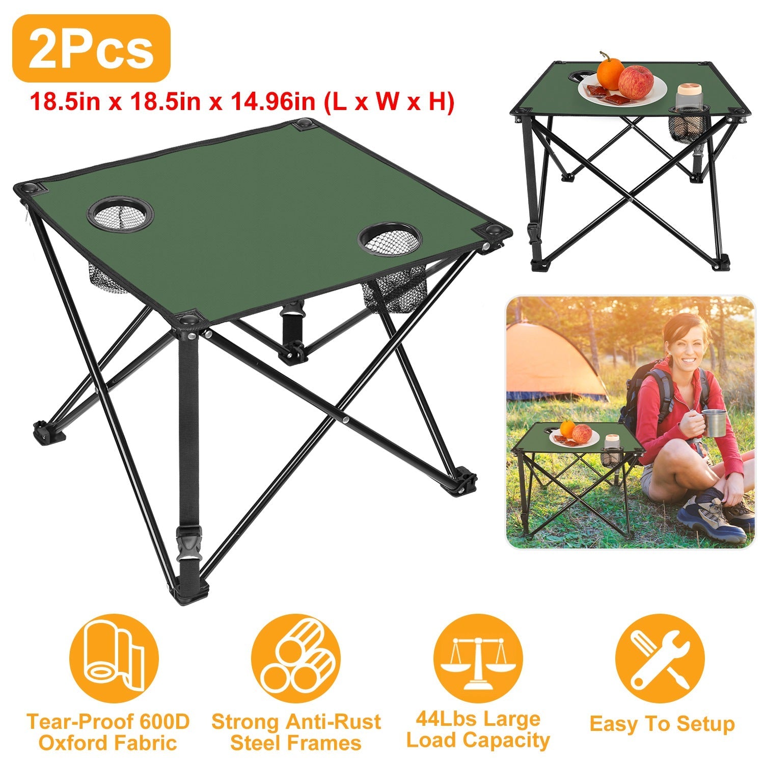2Pcs Foldable Camping Table Portable Picnic Table Lightweight Travel Desk with 2 Cup Holders/Table Carrying Bag - Energize Trek