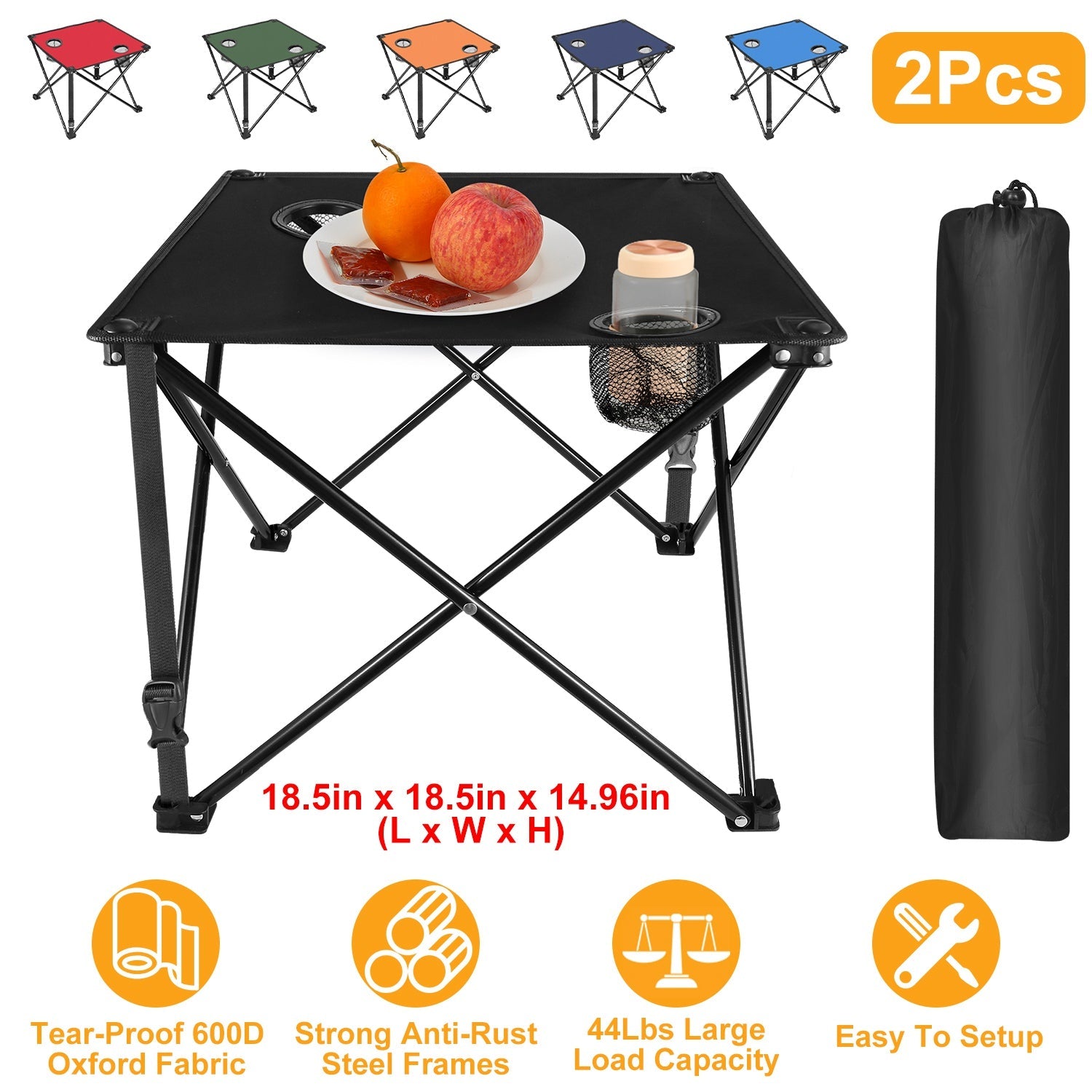 2Pcs Foldable Camping Table Portable Picnic Table Lightweight Travel Desk with 2 Cup Holders/Table Carrying Bag - Energize Trek