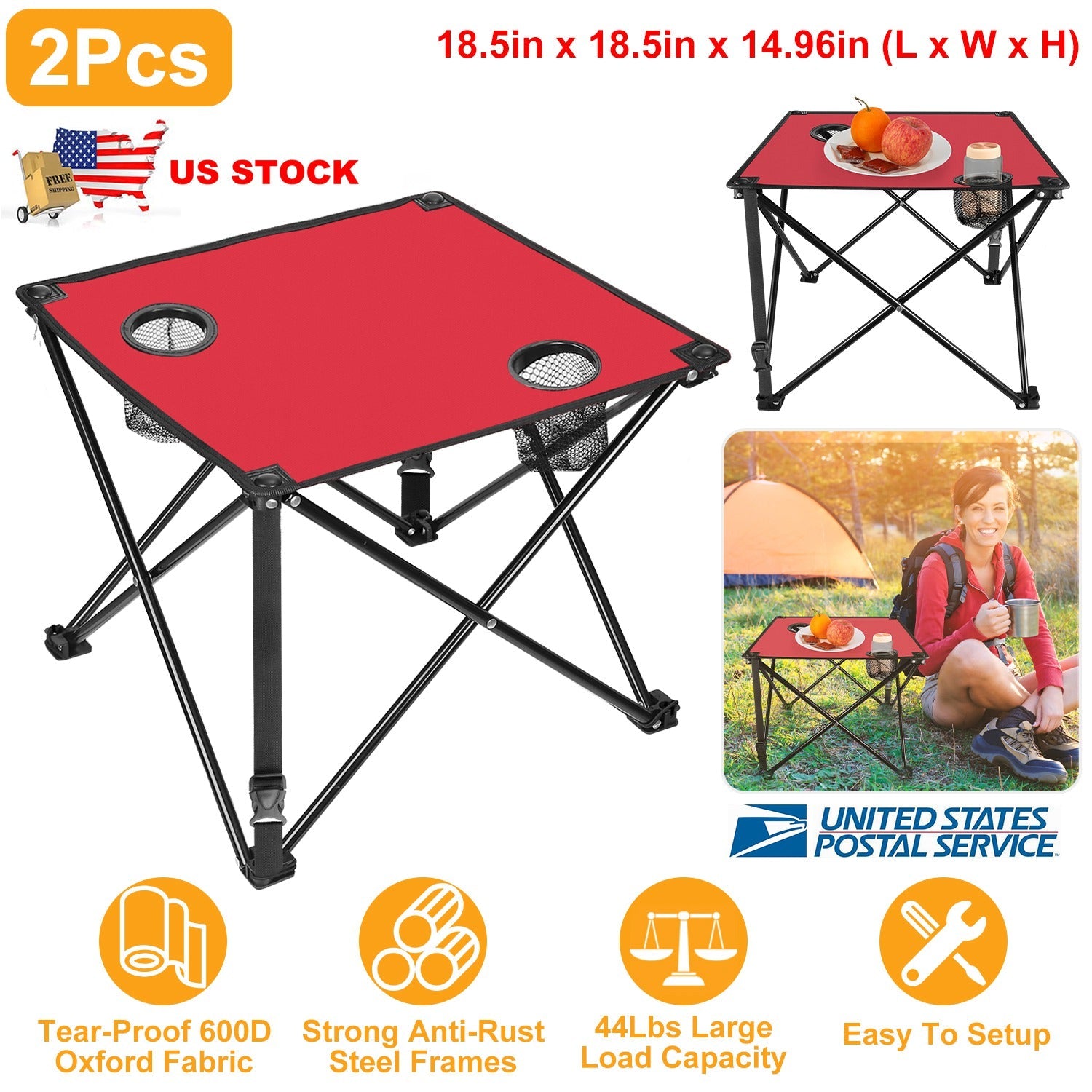 2Pcs Foldable Camping Table Portable Picnic Table Lightweight Travel Desk with 2 Cup Holders/Table Carrying Bag - Energize Trek