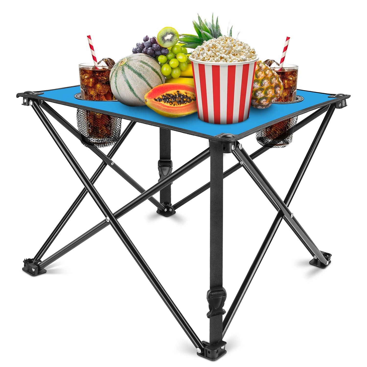 2Pcs Foldable Camping Table Portable Picnic Table Lightweight Travel Desk with 2 Cup Holders/Table Carrying Bag - Energize Trek