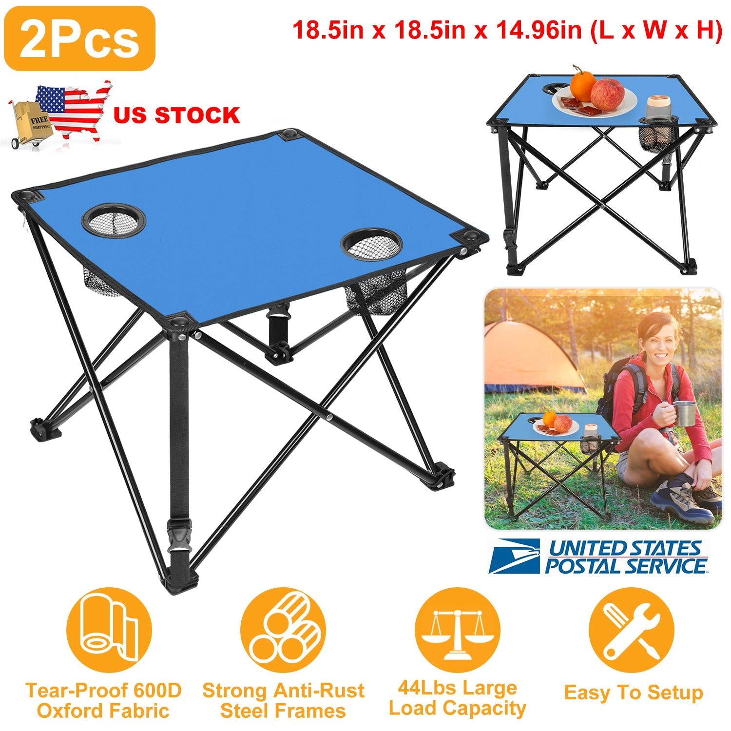 2Pcs Foldable Camping Table Portable Picnic Table Lightweight Travel Desk with 2 Cup Holders/Table Carrying Bag - Energize Trek