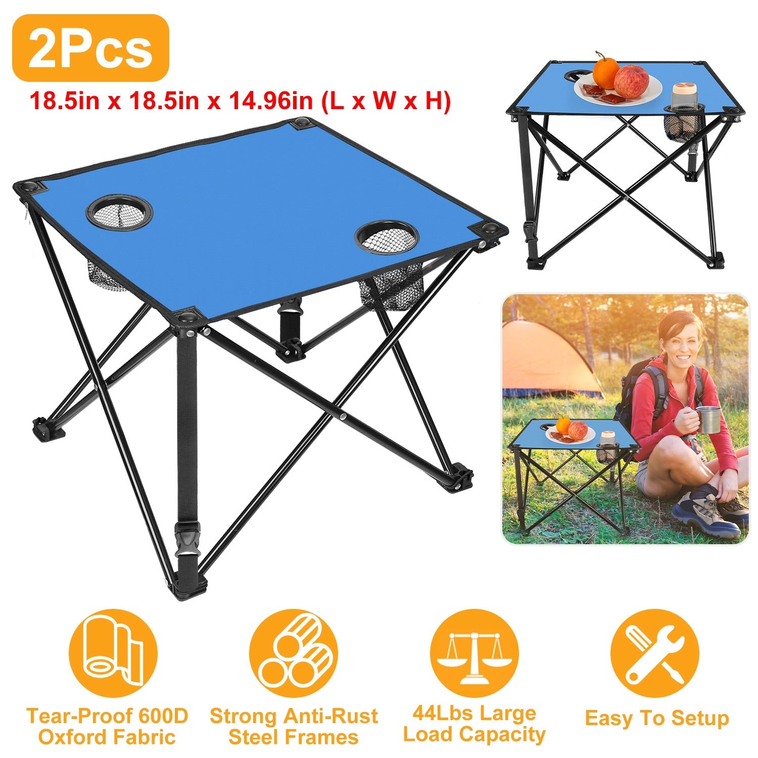 2Pcs Foldable Camping Table Portable Picnic Table Lightweight Travel Desk with 2 Cup Holders/Table Carrying Bag - Energize Trek