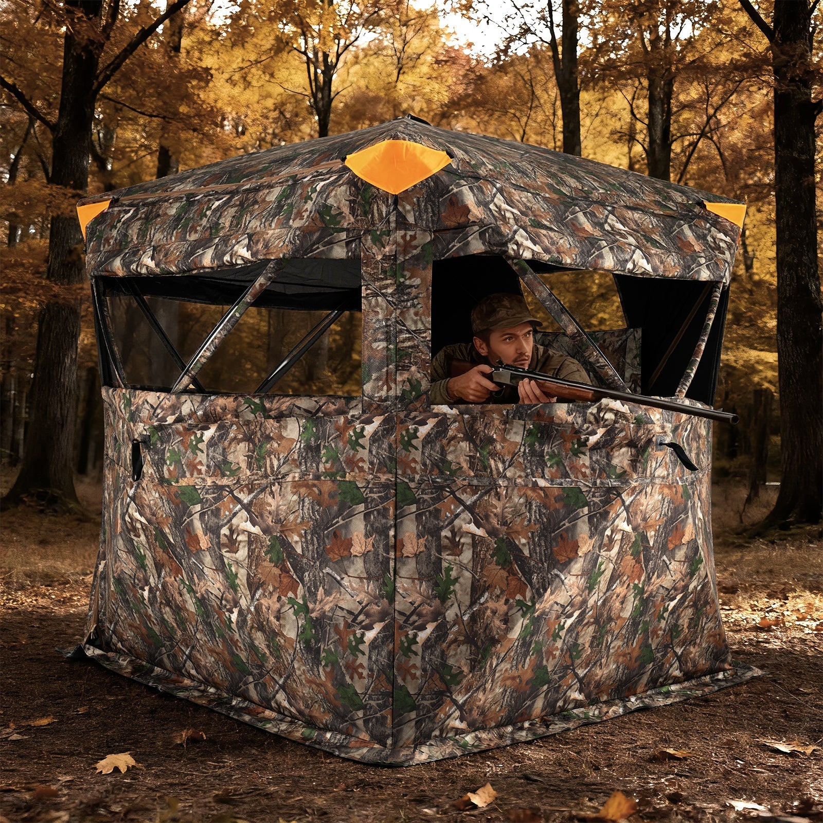 3-4 Person Hunting Blind 270° See-Through Pop-up Ground Blind with Full-Open Swing Door - Energize Trek