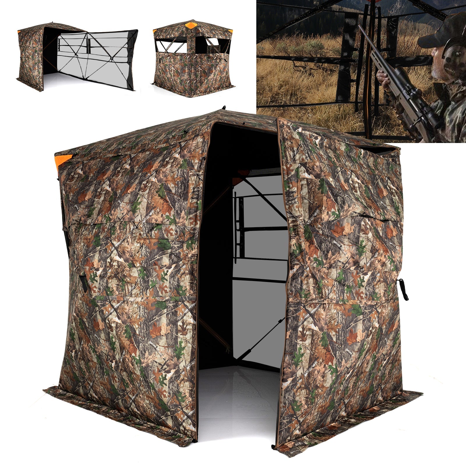 3-4 Person Hunting Blind 270° See-Through Pop-up Ground Blind with Full-Open Swing Door - Energize Trek