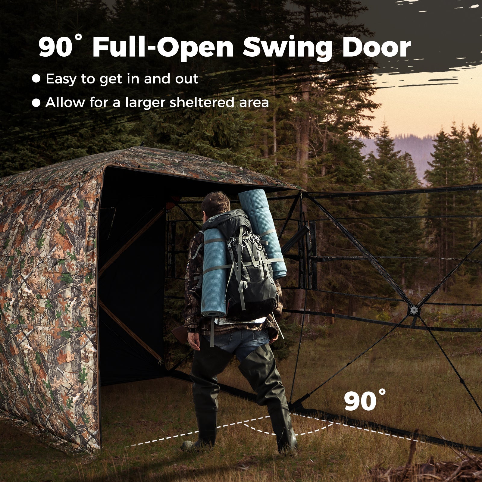 3-4 Person Hunting Blind 270° See-Through Pop-up Ground Blind with Full-Open Swing Door - Energize Trek