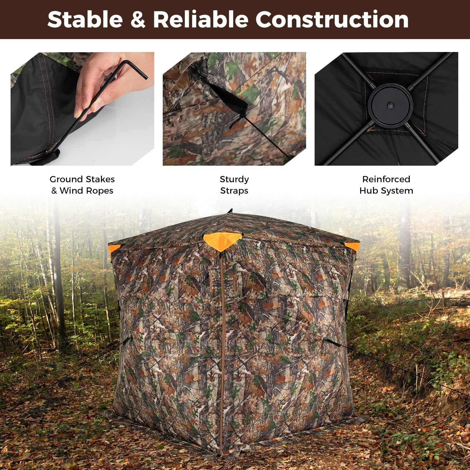 3-4 Person Hunting Blind 270° See-Through Pop-up Ground Blind with Full-Open Swing Door - Energize Trek