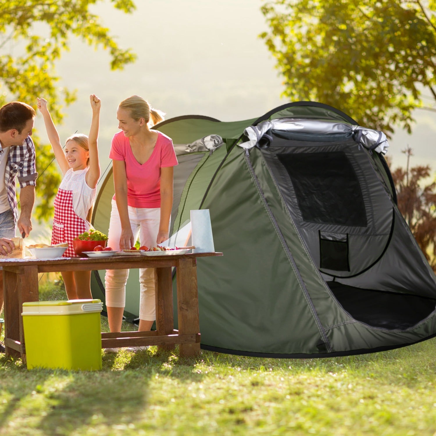 3-4 Person Pop Up Tent Automatic Setup Camping Tent Waterproof Instant Setup Tent with 2 Mosquito Net Windows Carrying Bag for Hiking Climbing Adventu - Energize Trek