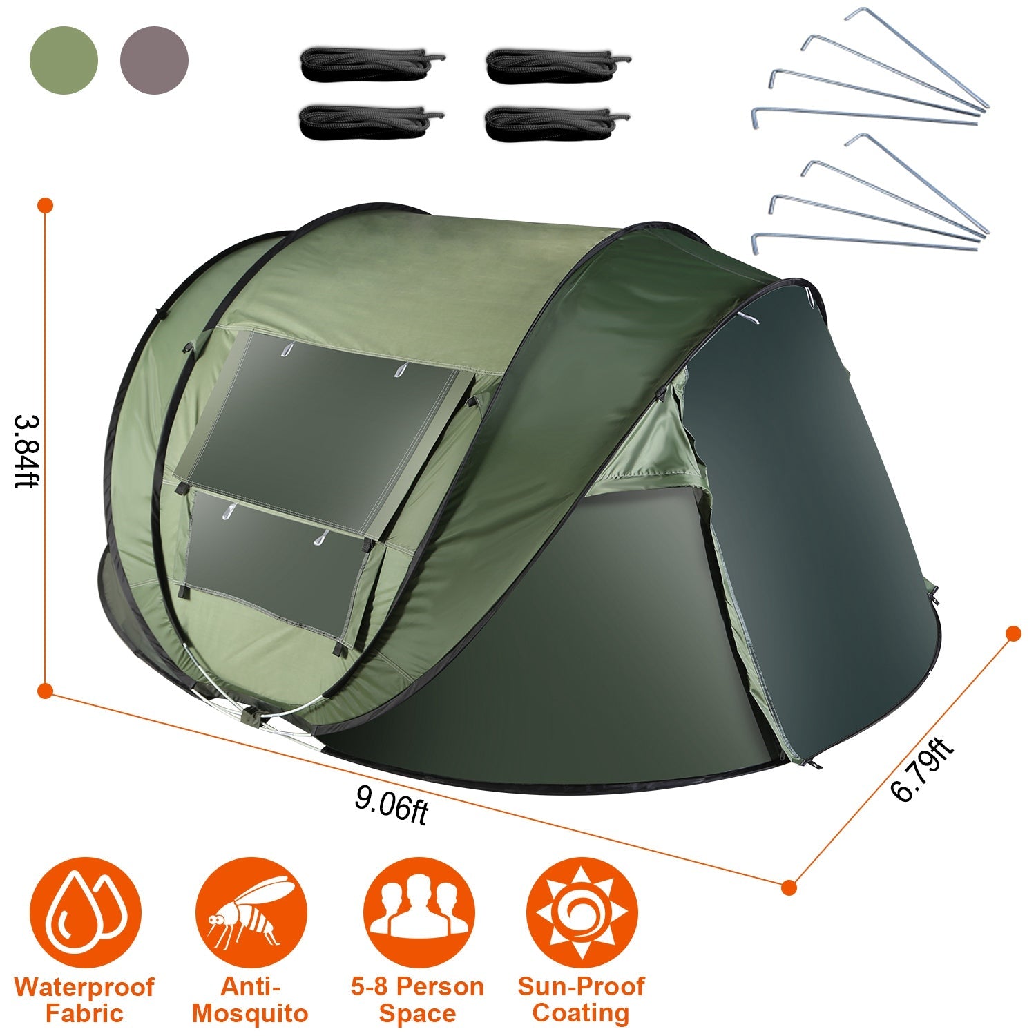 3-4 Person Pop Up Tent Automatic Setup Camping Tent Waterproof Instant Setup Tent with 2 Mosquito Net Windows Carrying Bag for Hiking Climbing Adventu - Energize Trek