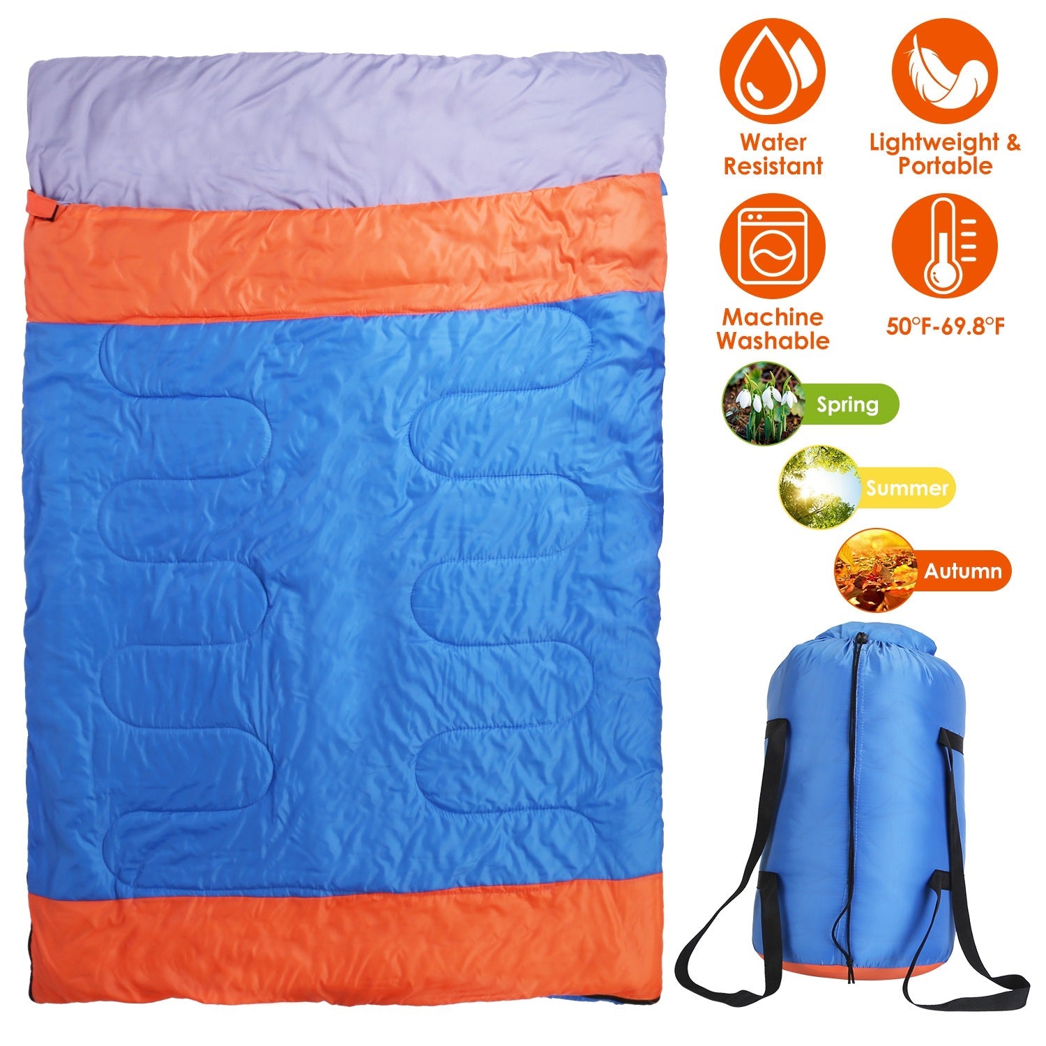 3 People Sleeping Bag for Adult Kids Lightweight Water Resistant Camping Cotton Liner Cold Warm Weather Indoor Outdoor Use 3 Season with Sack for Spri - Energize Trek