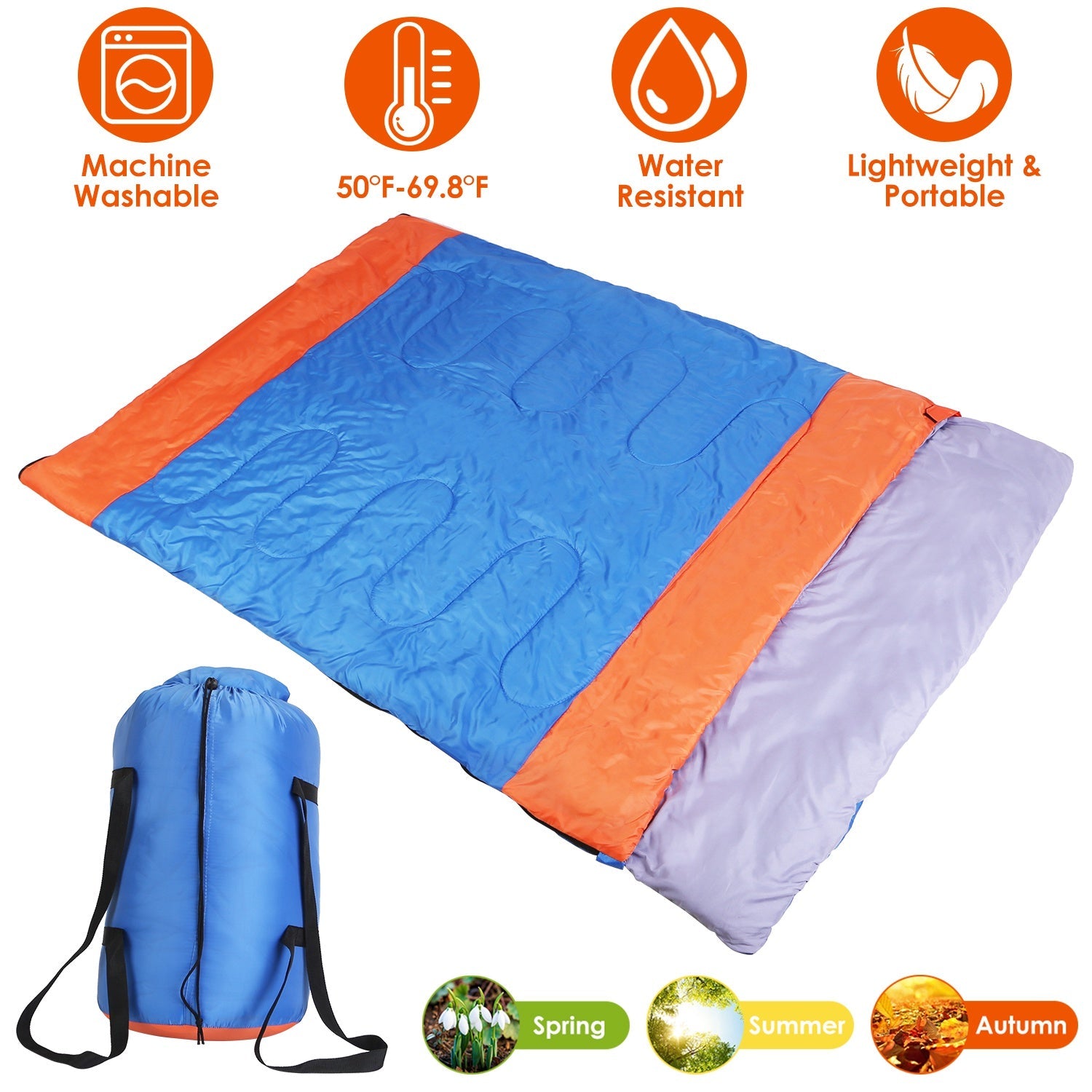 3 People Sleeping Bag for Adult Kids Lightweight Water Resistant Camping Cotton Liner Cold Warm Weather Indoor Outdoor Use 3 Season with Sack for Spri - Energize Trek