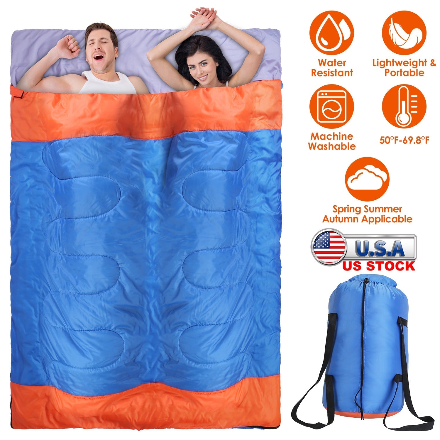 3 People Sleeping Bag for Adult Kids Lightweight Water Resistant Camping Cotton Liner Cold Warm Weather Indoor Outdoor Use 3 Season with Sack for Spri - Energize Trek