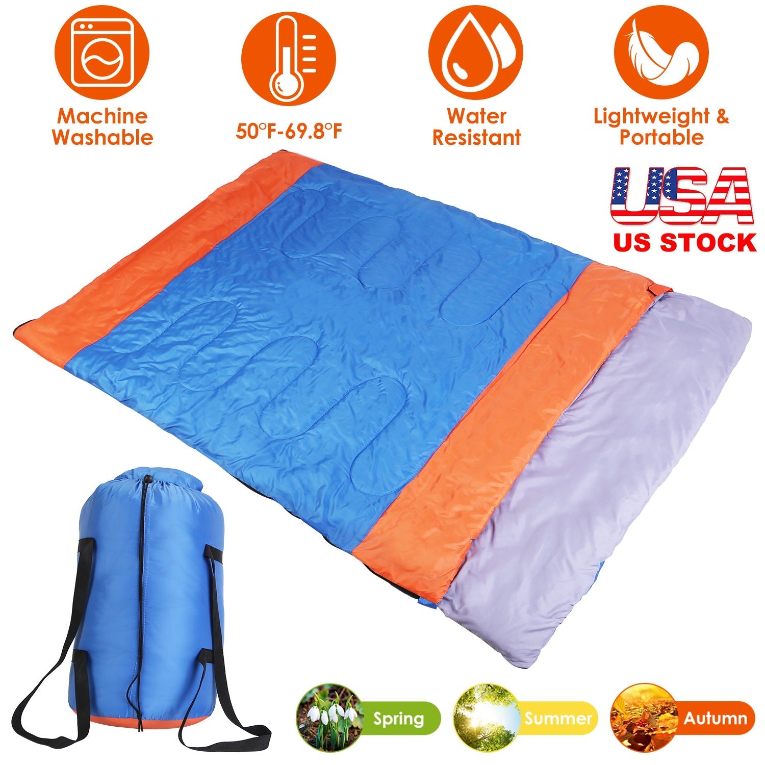 3 People Sleeping Bag for Adult Kids Lightweight Water Resistant Camping Cotton Liner Cold Warm Weather Indoor Outdoor Use 3 Season with Sack for Spri - Energize Trek