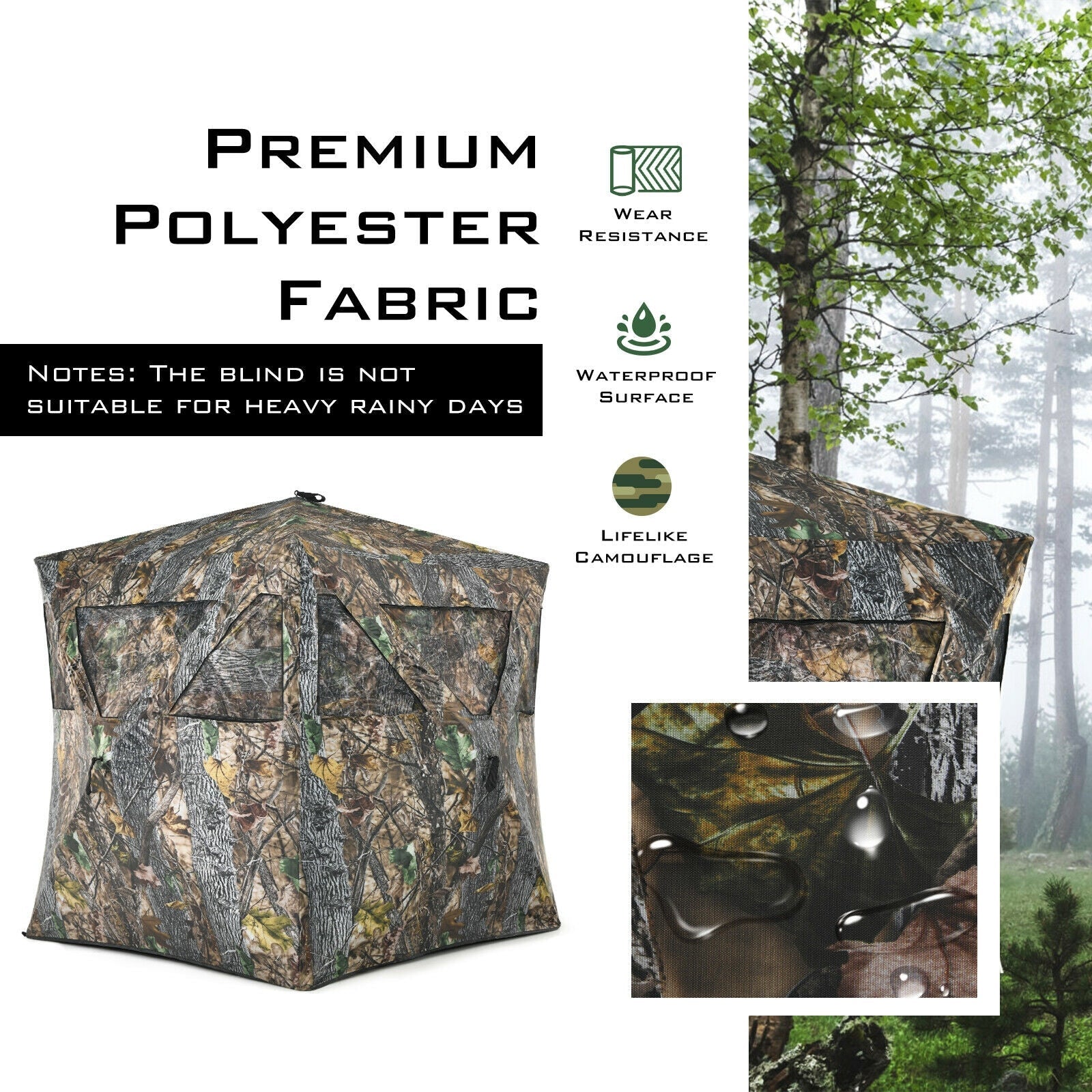 3 Person Portable Pop-Up Ground Hunting Blind with Tie-downs - Energize Trek
