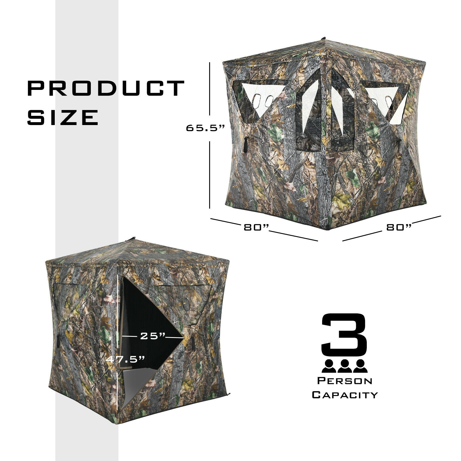3 Person Portable Pop-Up Ground Tent with Gun Ports and Carrying Bag - Energize Trek