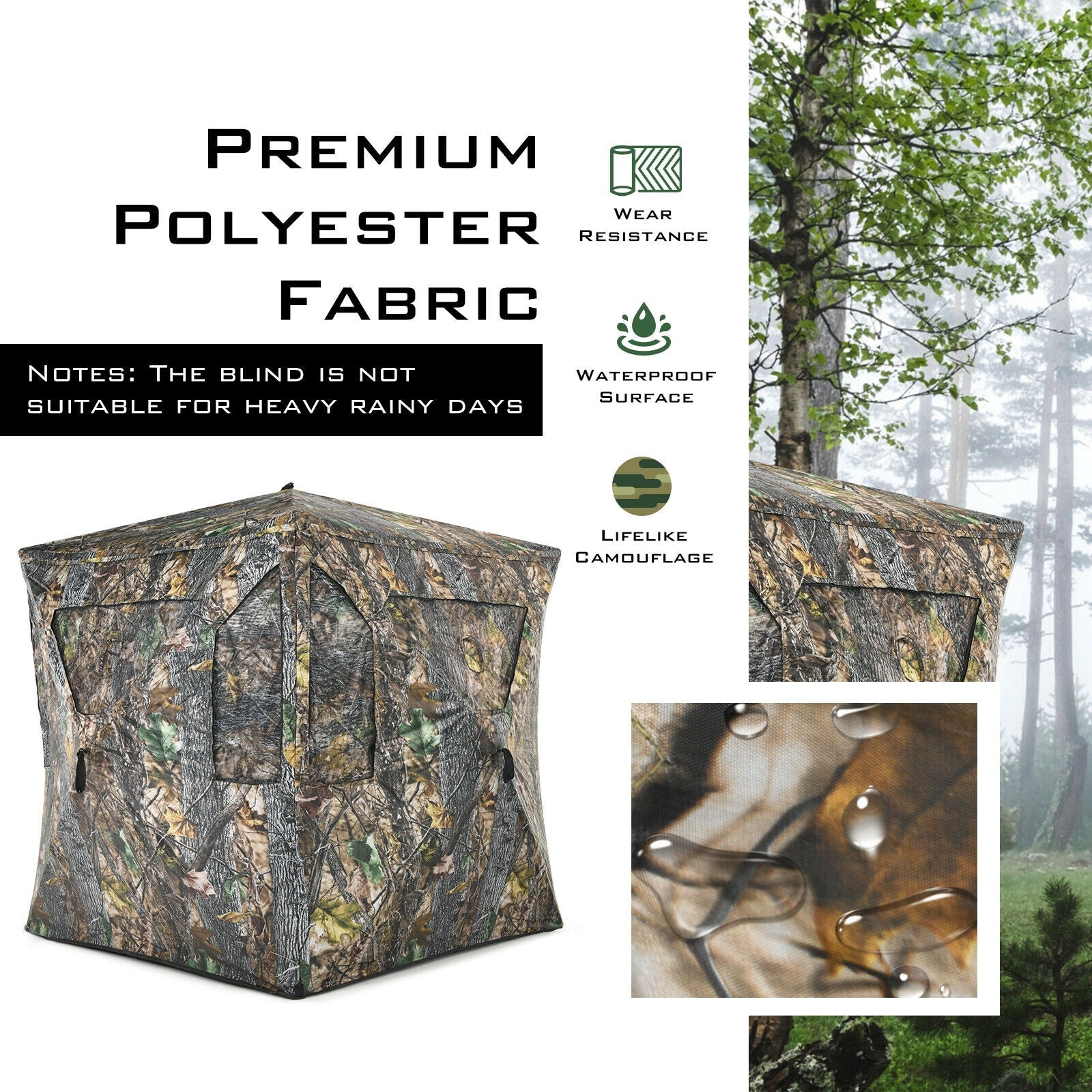 3 Person Portable Pop-Up Ground Tent with Gun Ports and Carrying Bag - Energize Trek