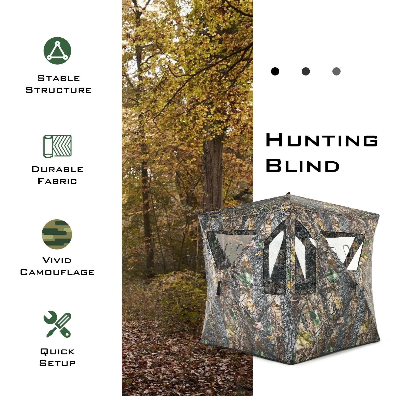 3 Person Portable Pop-Up Ground Tent with Gun Ports and Carrying Bag - Energize Trek