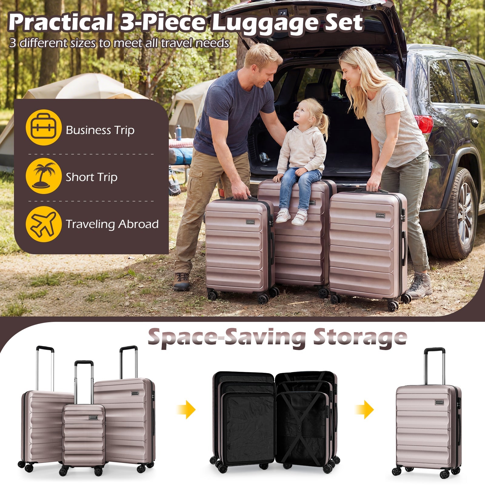 3-Piece Hardside Luggage Set 20/24/28 Inch Lightweight Hardside Suitcases - Energize Trek