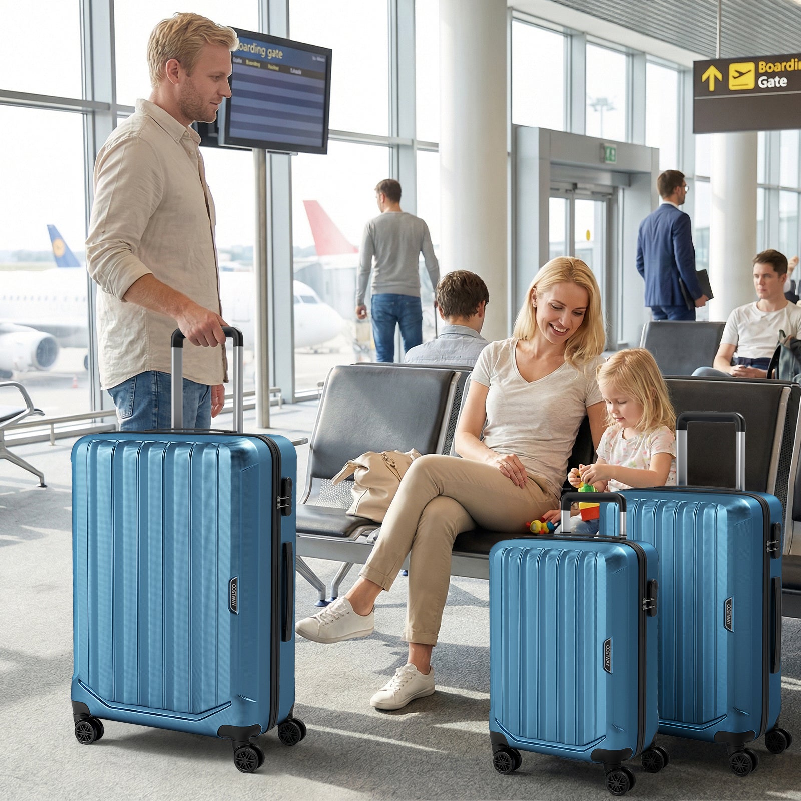 3-Piece Hardside Luggage Set (20/24/28 Inch) Lightweight with 3-Digital Lock - Energize Trek