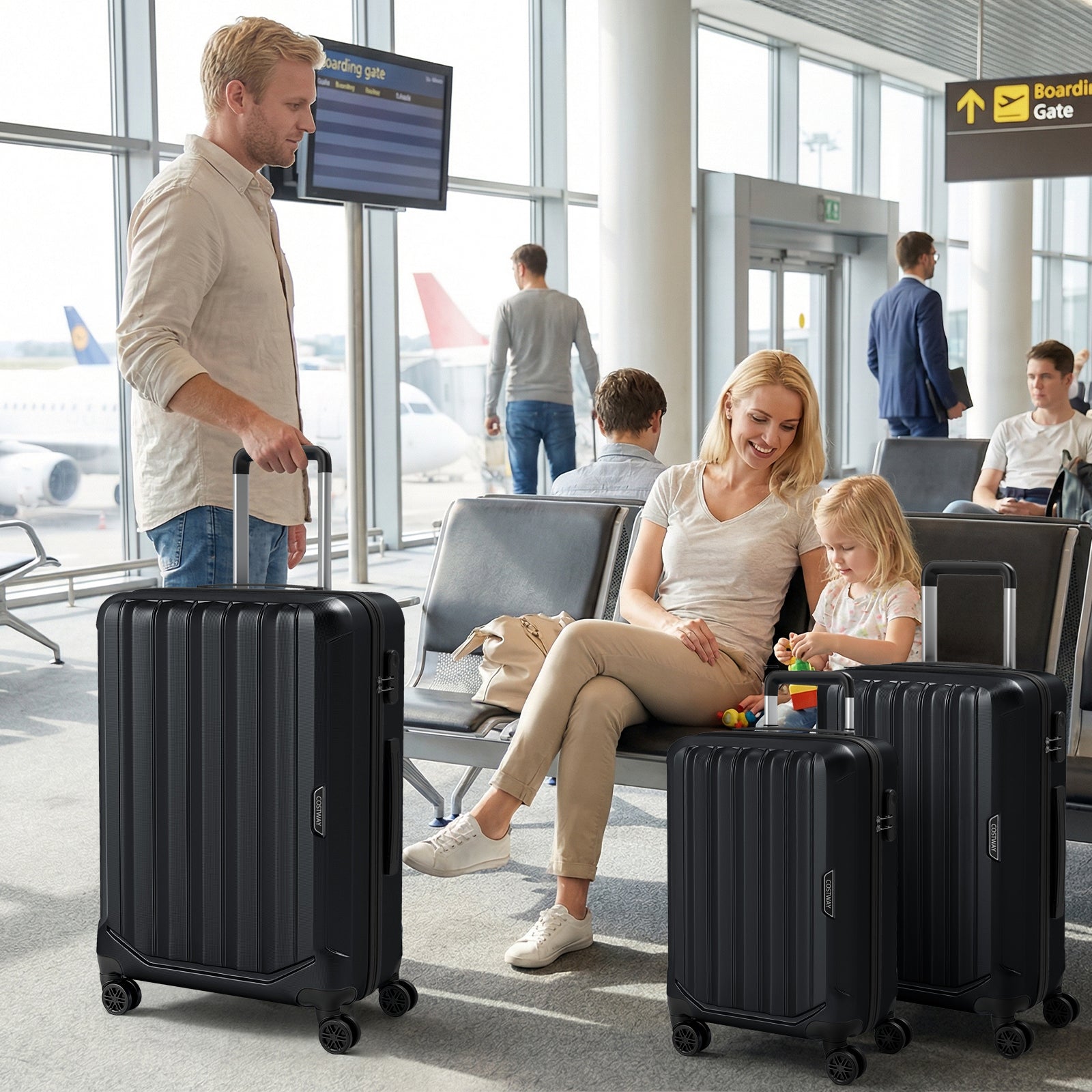 3-Piece Hardside Luggage Set (20/24/28 Inch) Lightweight with 3-Digital Lock - Energize Trek
