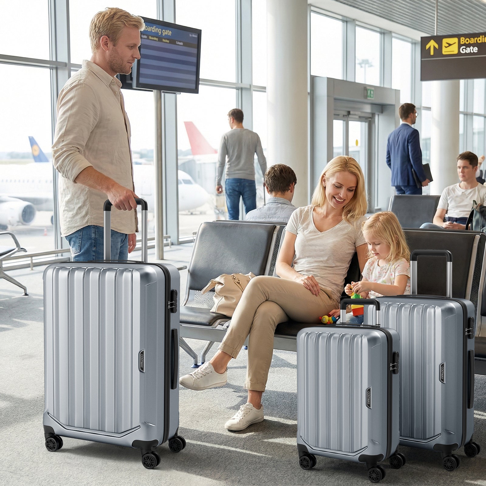 3-Piece Hardside Luggage Set (20/24/28 Inch) Lightweight with 3-Digital Lock - Energize Trek