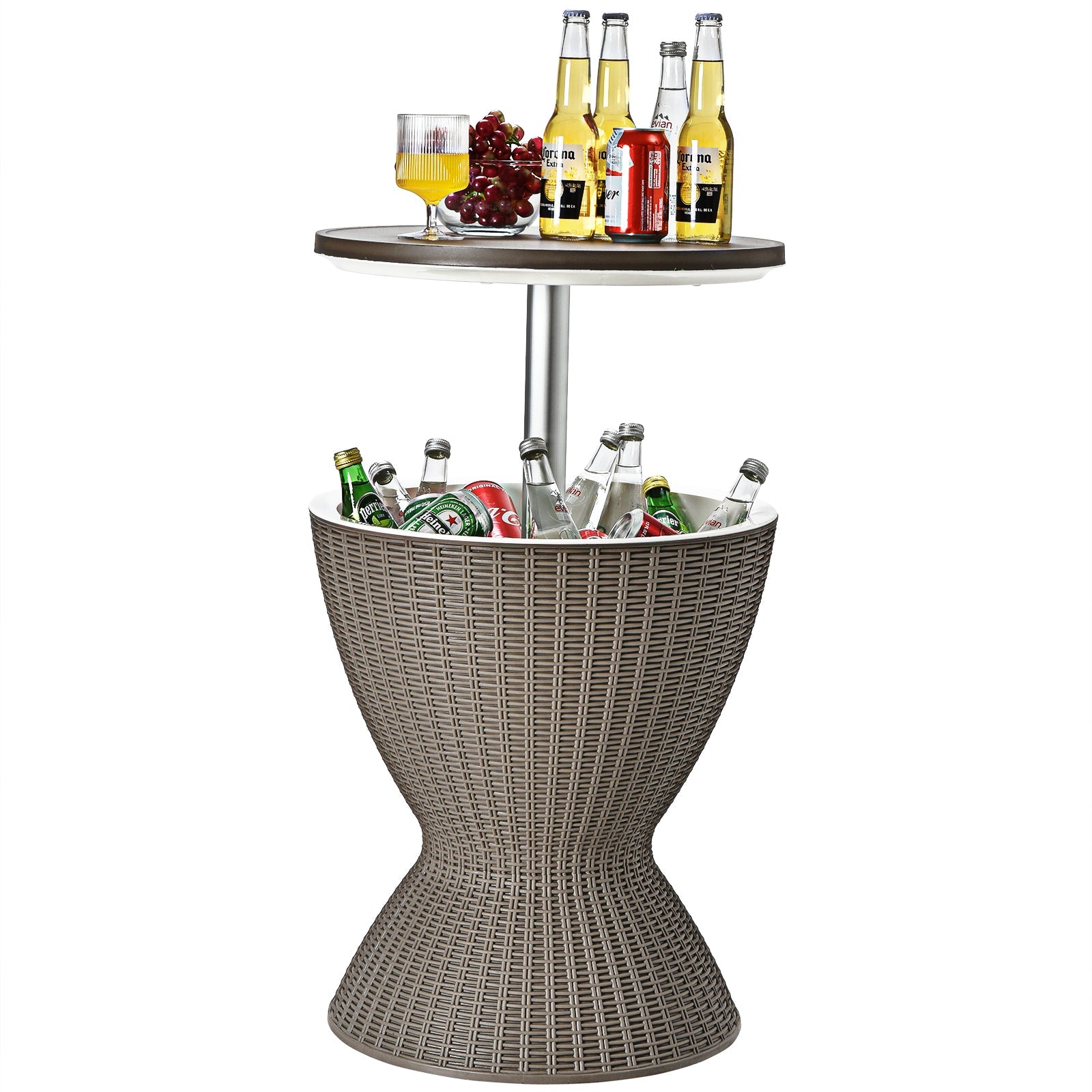 3 in 1 8 Gallon Patio Rattan Cooler Bar Table with Adjust Ice Bucket-Brown - Energize Trek