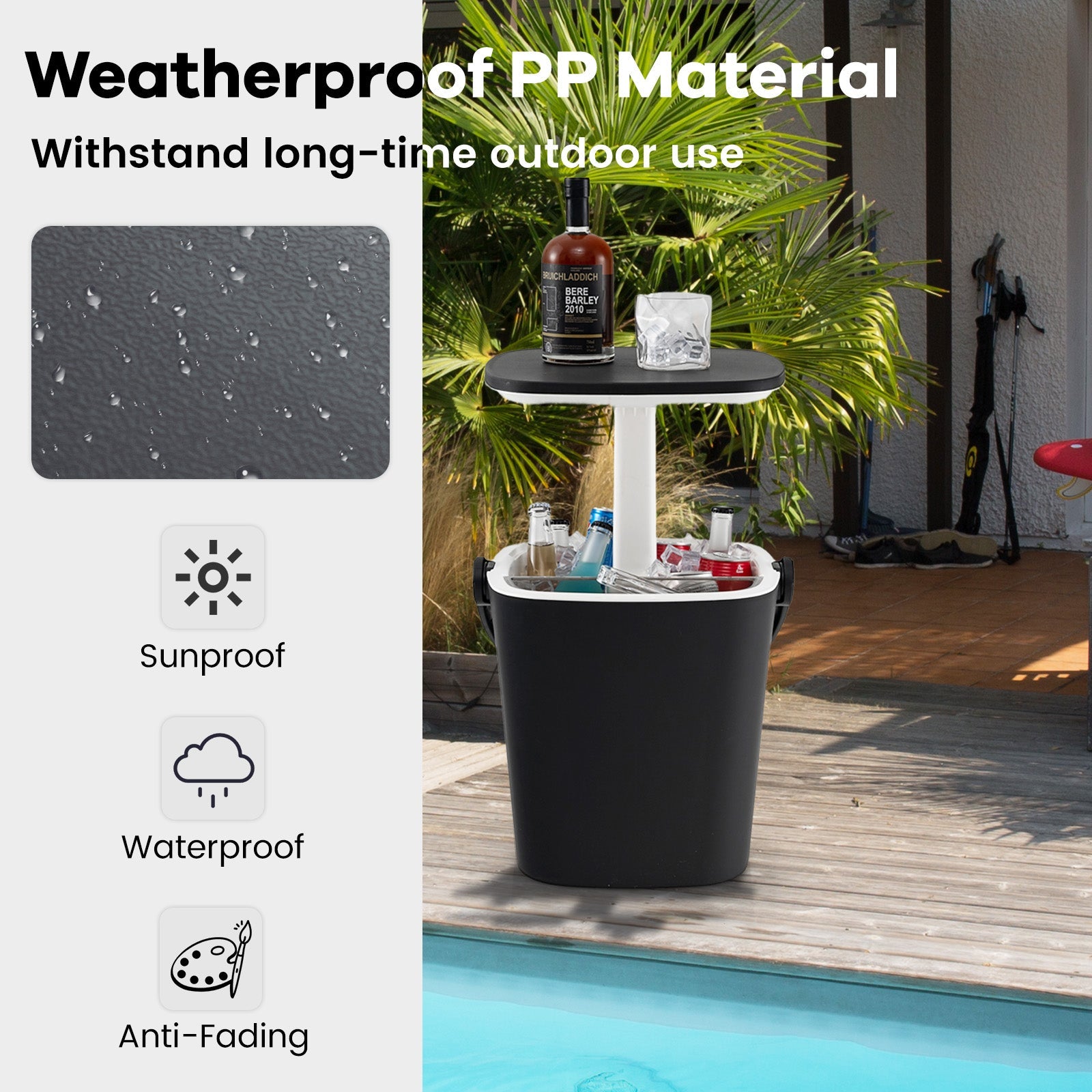 3-in-1 Portable Cooler Bar Table with Bottle Opener and Lift Top Lid for Camping Poolside - Energize Trek