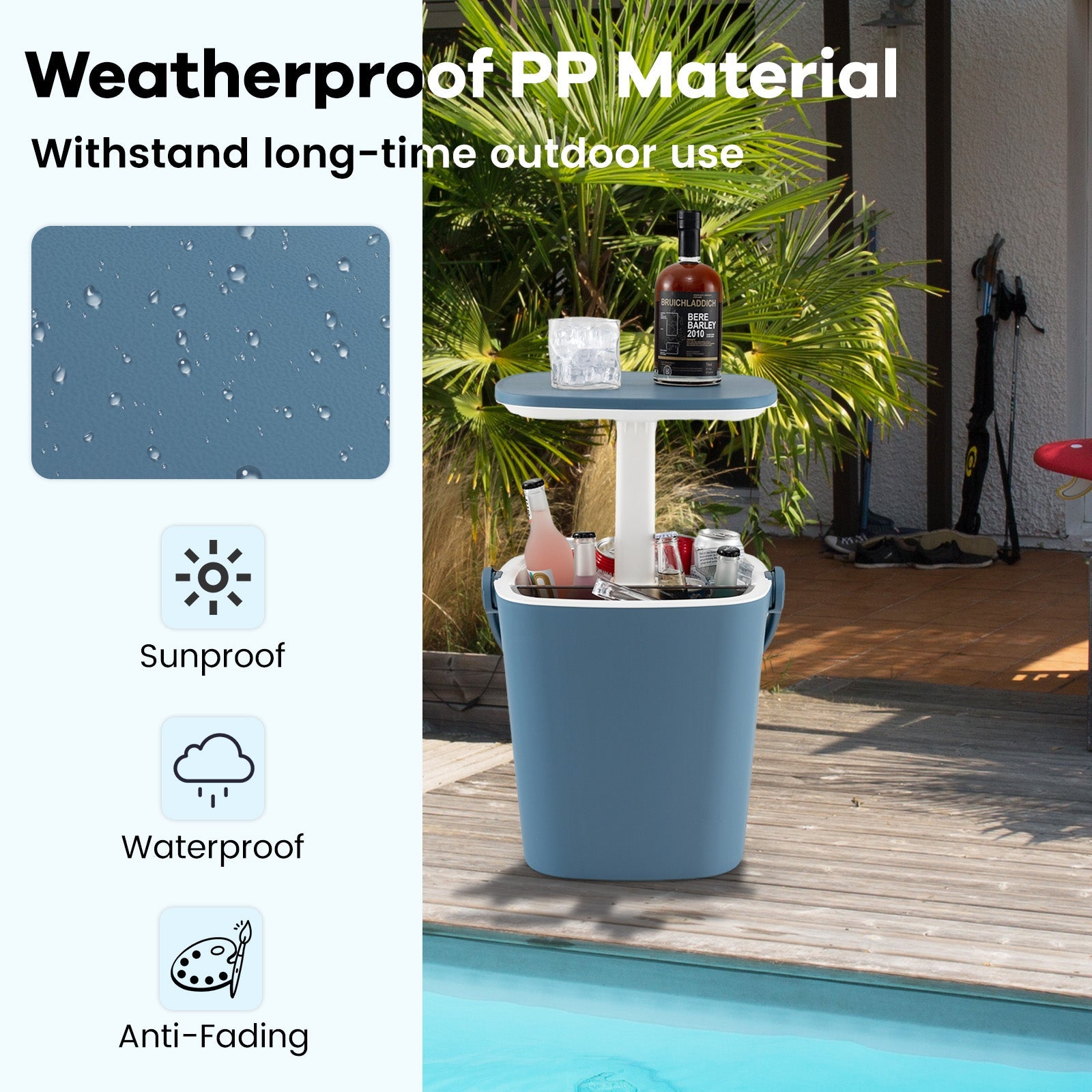 3-in-1 Portable Cooler Bar Table with Bottle Opener and Lift Top Lid for Camping Poolside - Energize Trek