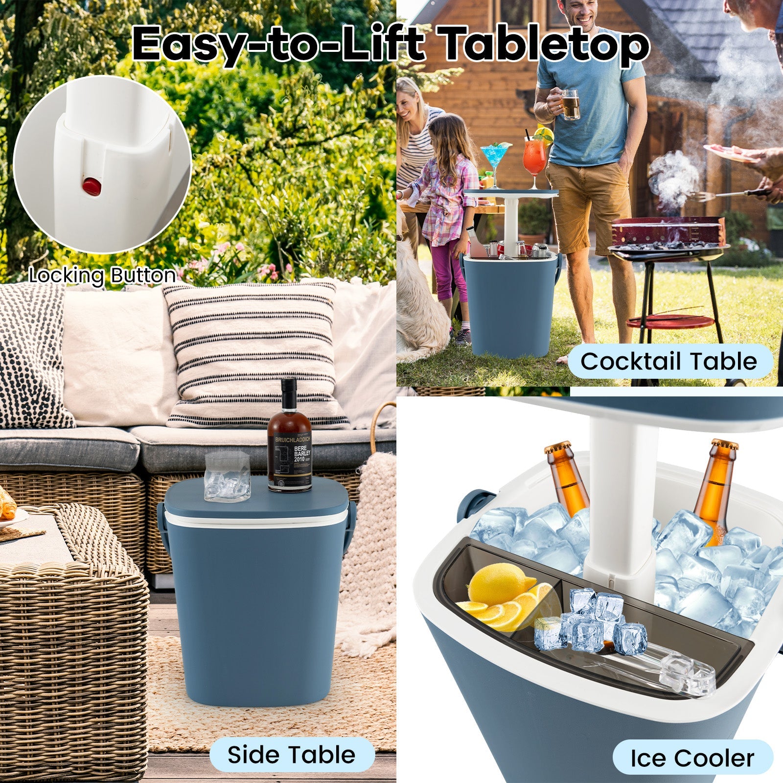 3-in-1 Portable Cooler Bar Table with Bottle Opener and Lift Top Lid for Camping Poolside - Energize Trek
