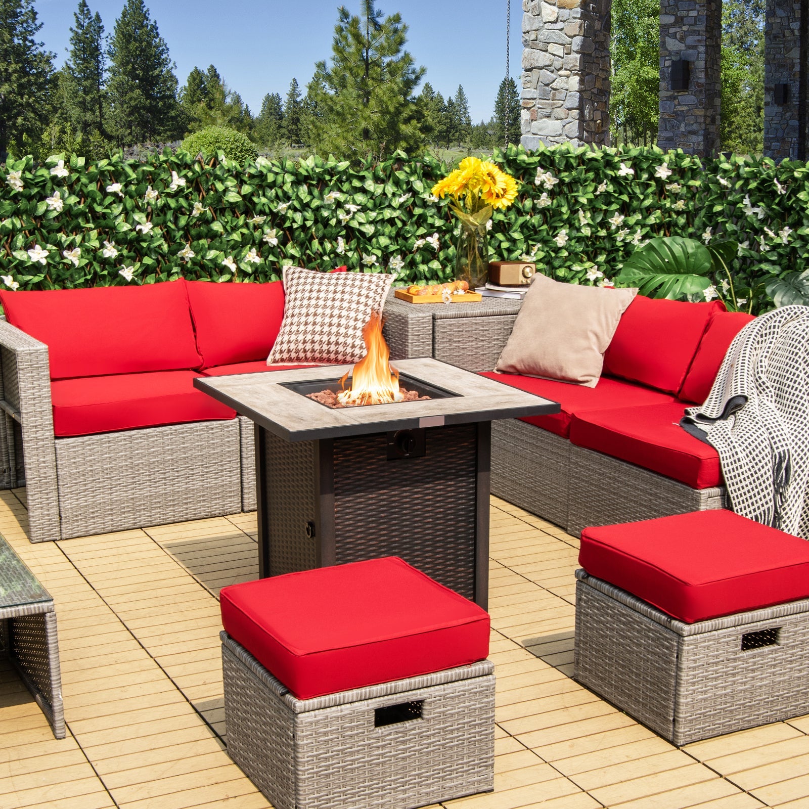 30 Inch Square Propane Gas Fire Pit Table Ceramic Tabletop - Energize Trek