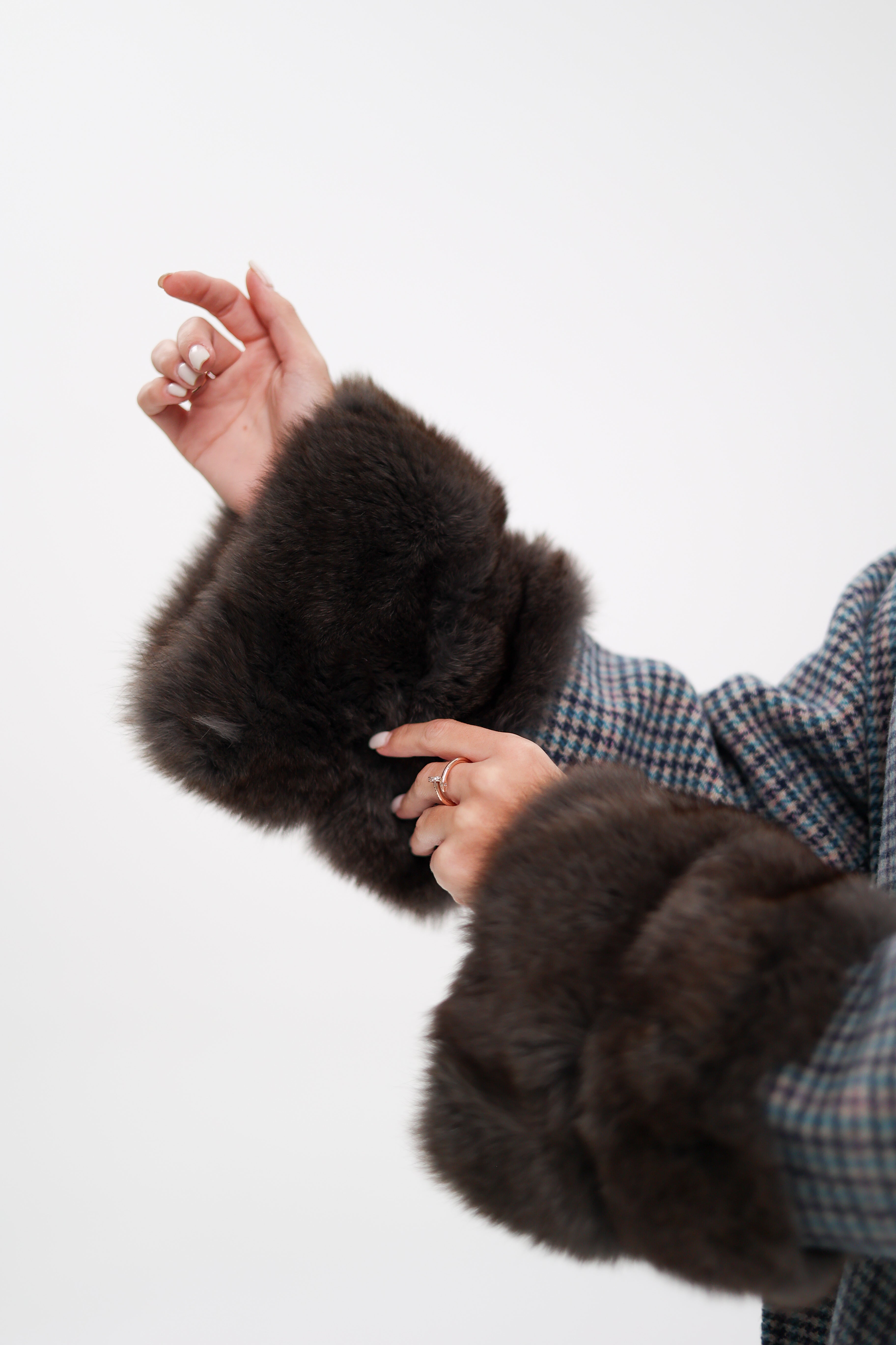 Genuine Polar Fox Fur Virgin Wool Wrap Coat - Energize Trek