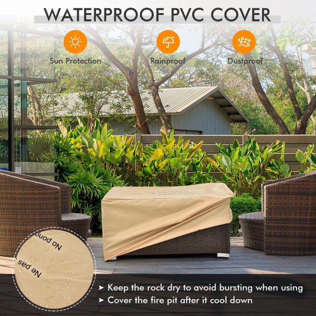 32" Propane Rattan Fire Pit Table Set W/ Side Table Tank & Cover (90165397) - Energize Trek