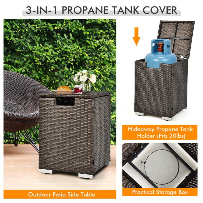 32" Propane Rattan Fire Pit Table Set W/ Side Table Tank & Cover (90165397) - Energize Trek