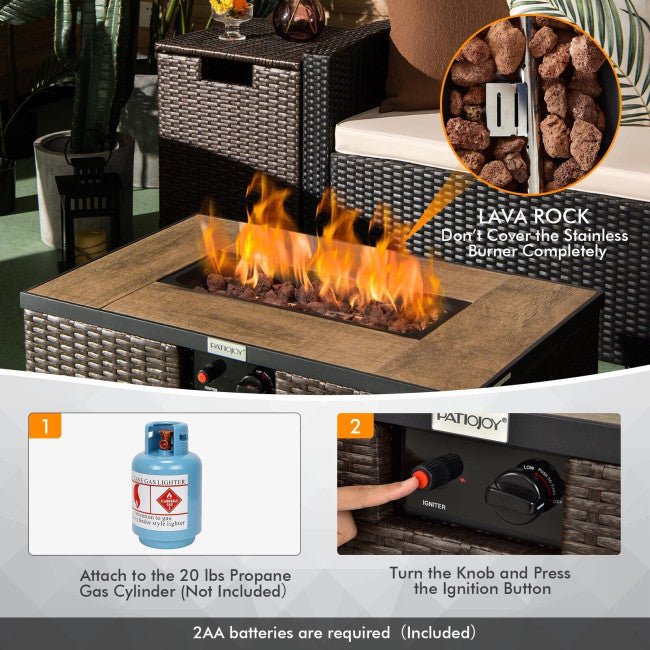 32" Propane Rattan Fire Pit Table Set W/ Side Table Tank & Cover (90165397) - Energize Trek