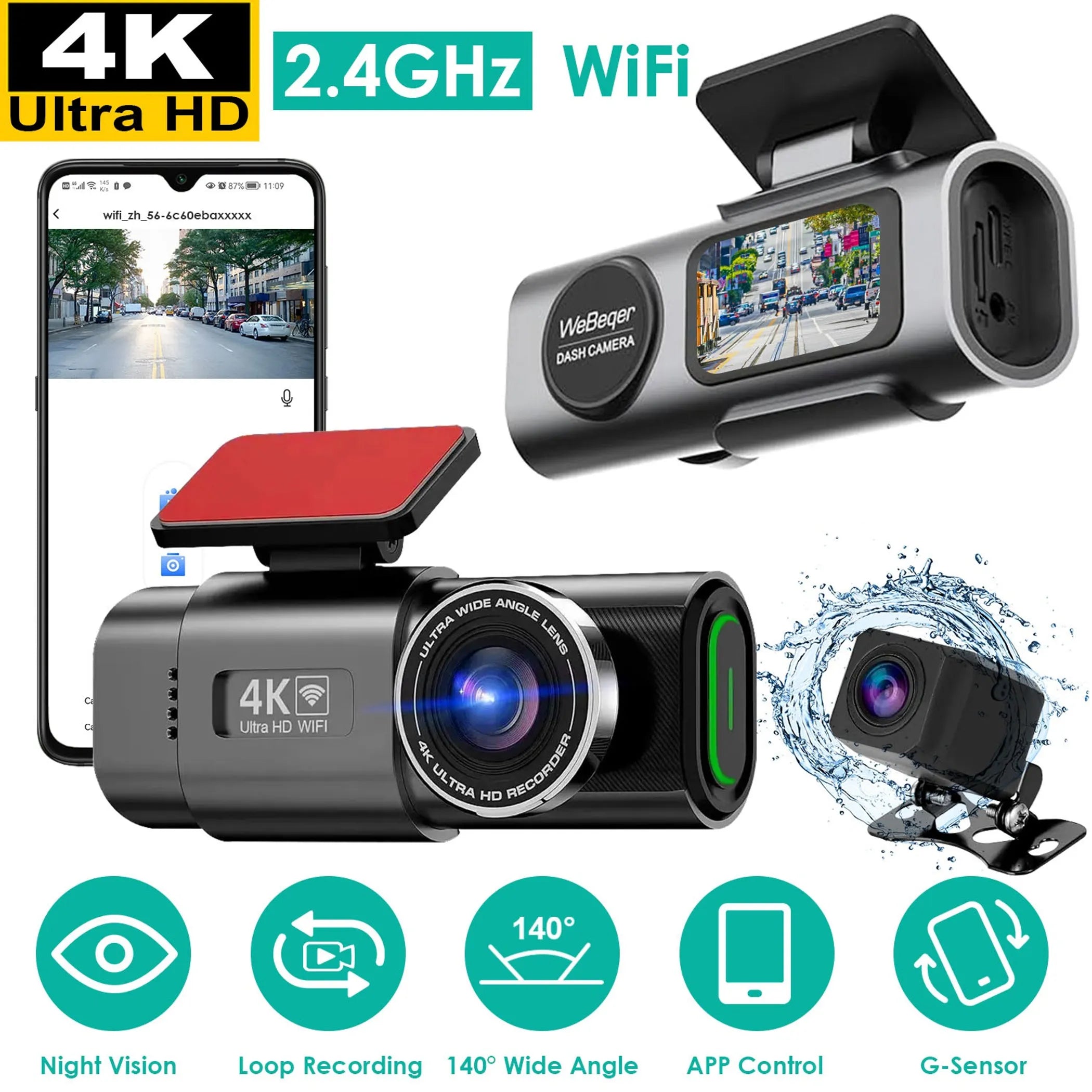 4K/1080P Dual Chanel Car Dash Cam
