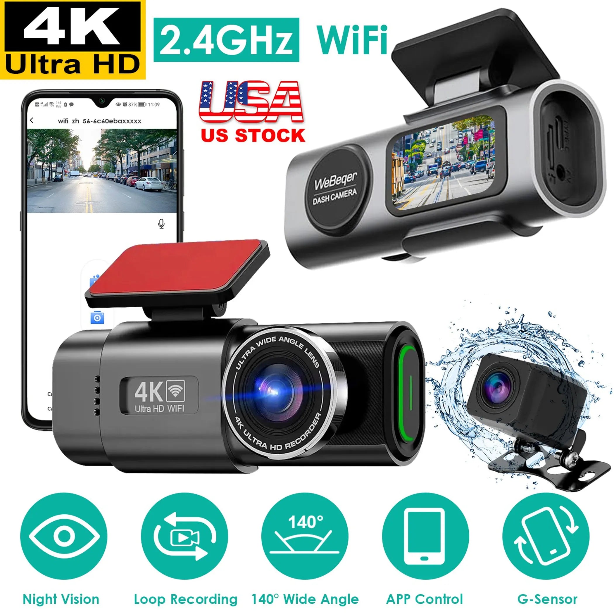 4K/1080P Dual Chanel Car Dash Cam