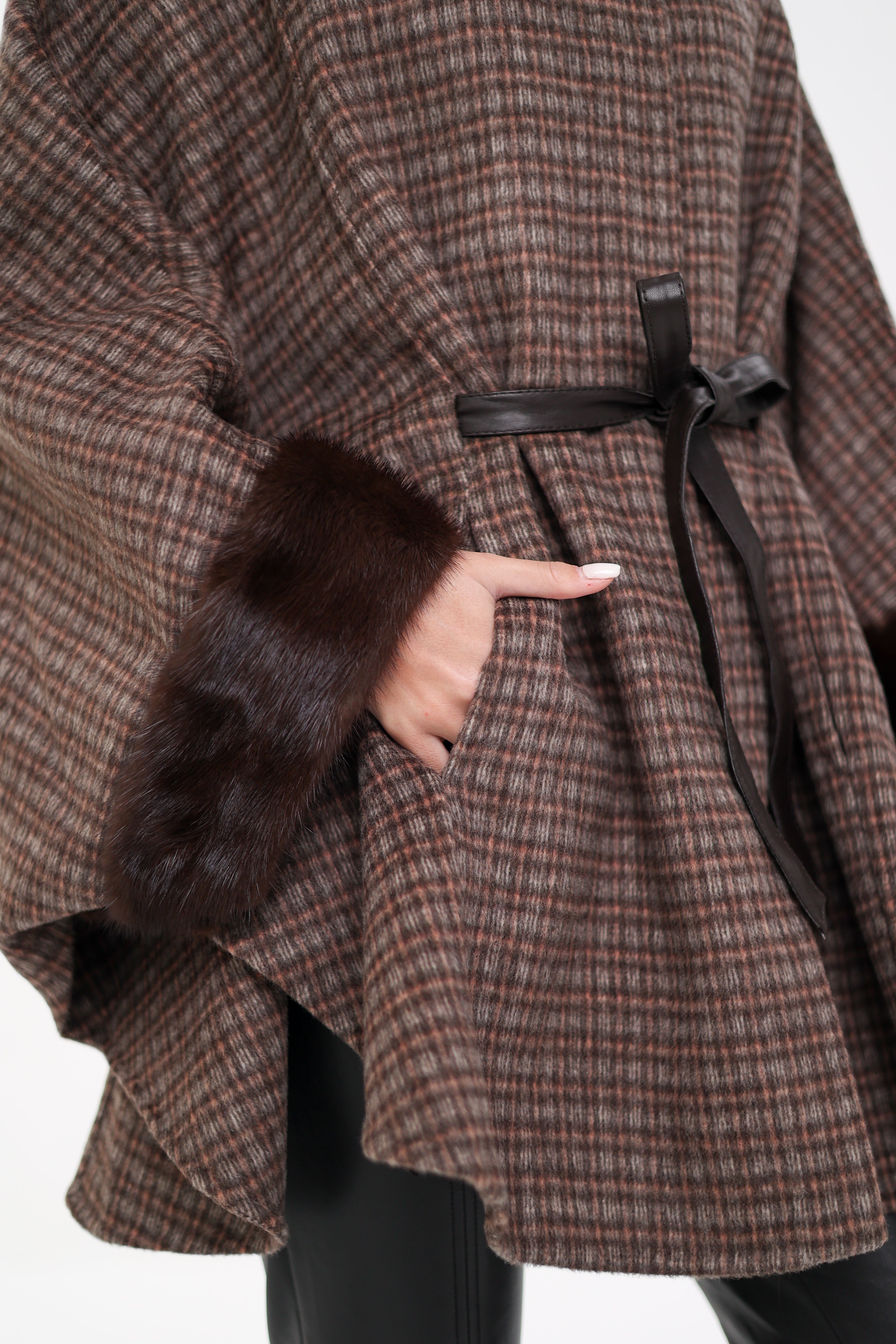 Genuine Scandinavian Mink Fur Double Face Wool Poncho - Energize Trek