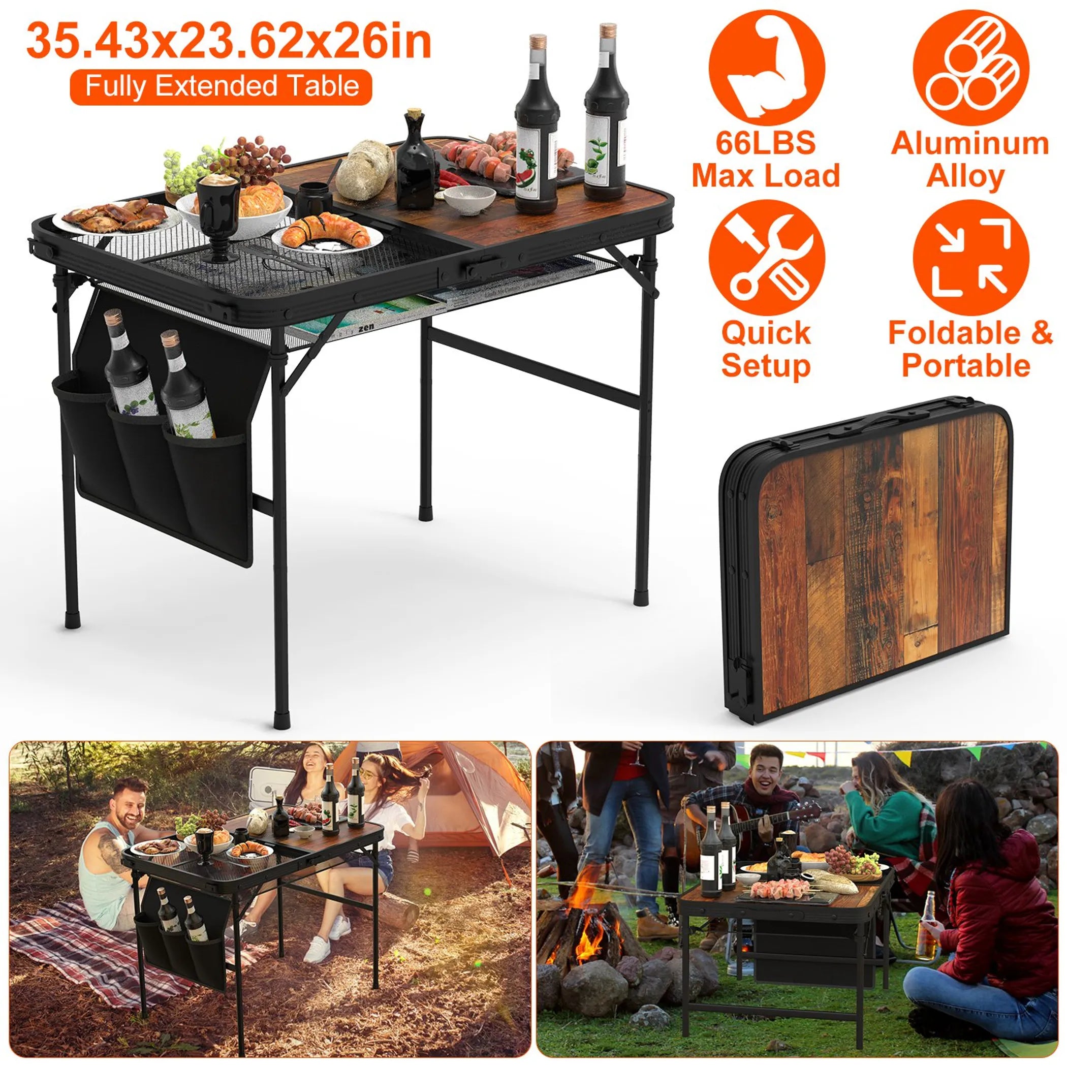 35.43x23.62x26in Foldable Camping Table - Energize Trek