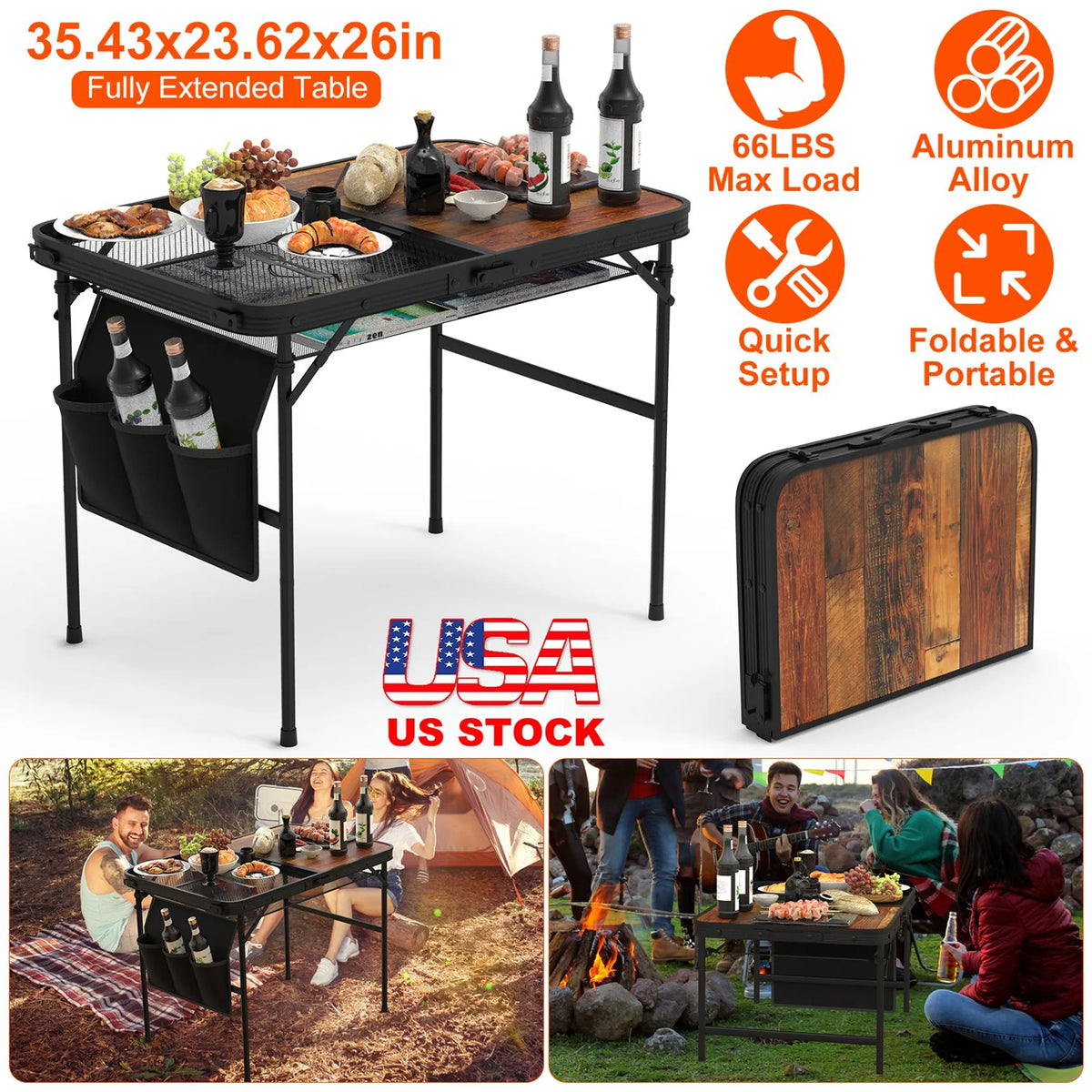 35.43x23.62x26in Foldable Camping Table - Energize Trek