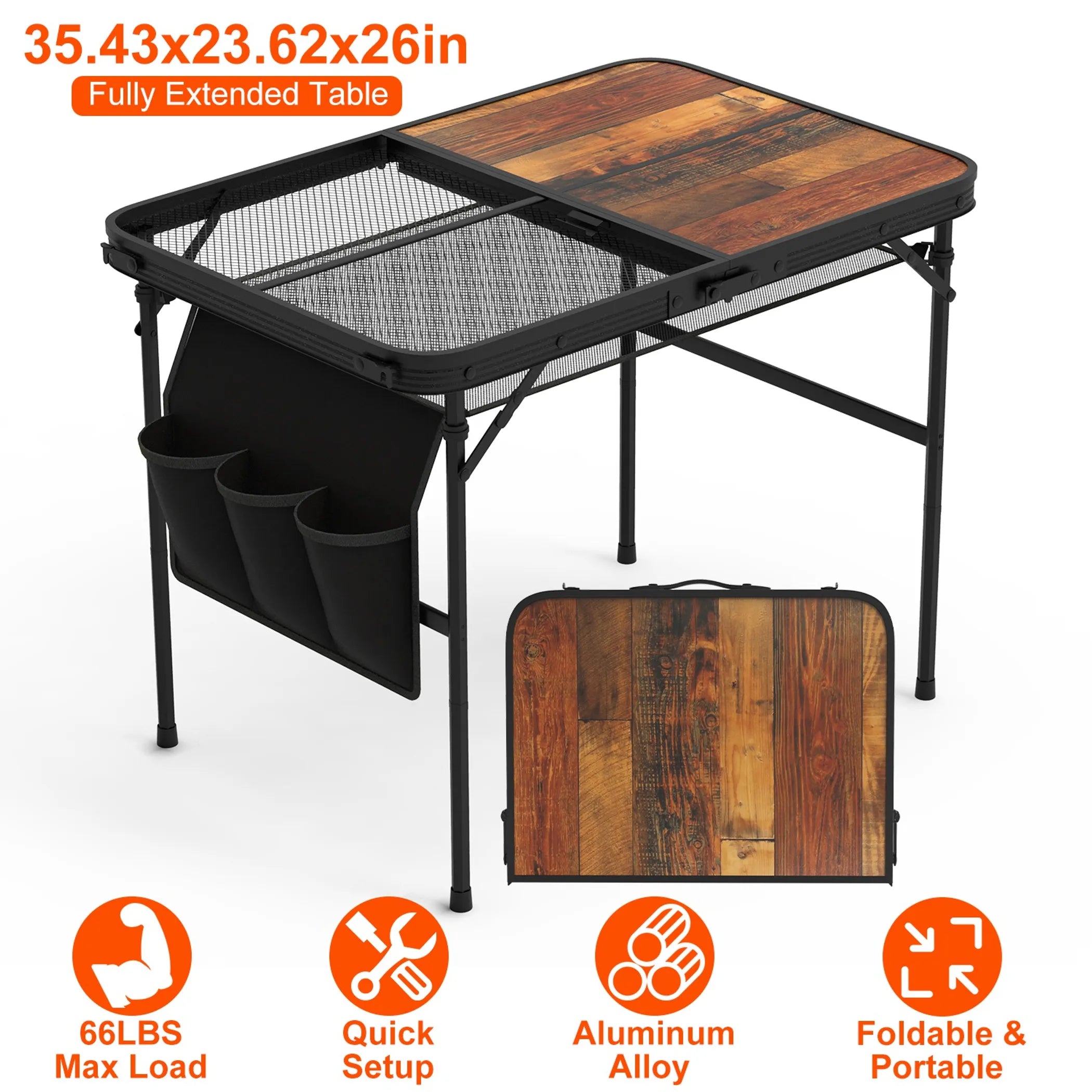 35.43x23.62x26in Foldable Camping Table - Energize Trek