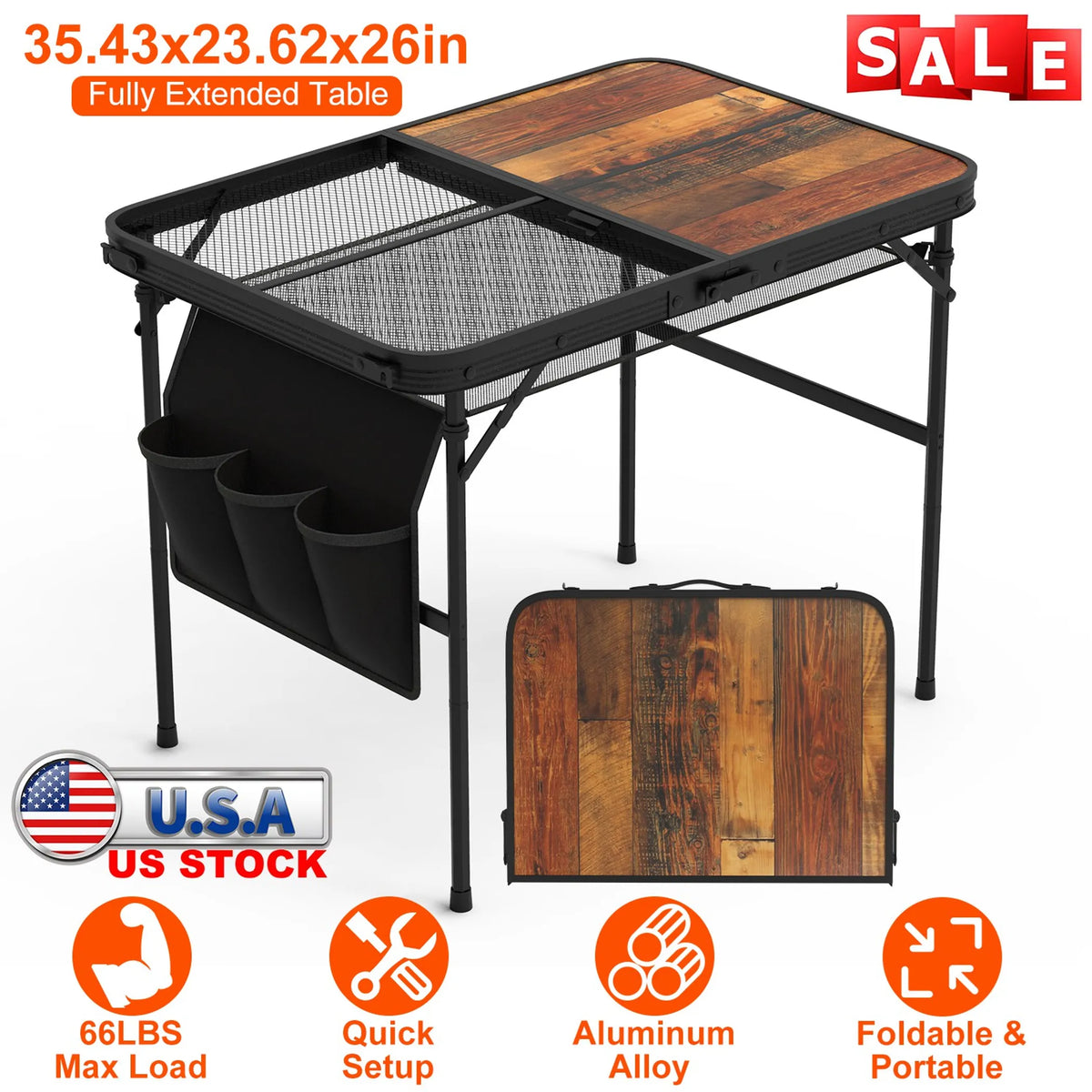 35.43x23.62x26in Foldable Camping Table - Energize Trek