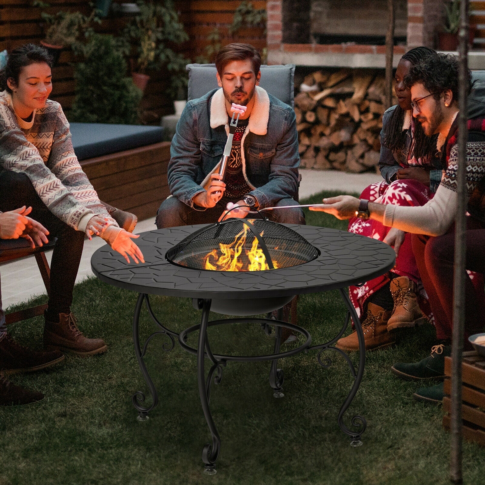 35.5 Feet Patio Fire Pit Dining Table With Cooking BBQ Grate - Energize Trek
