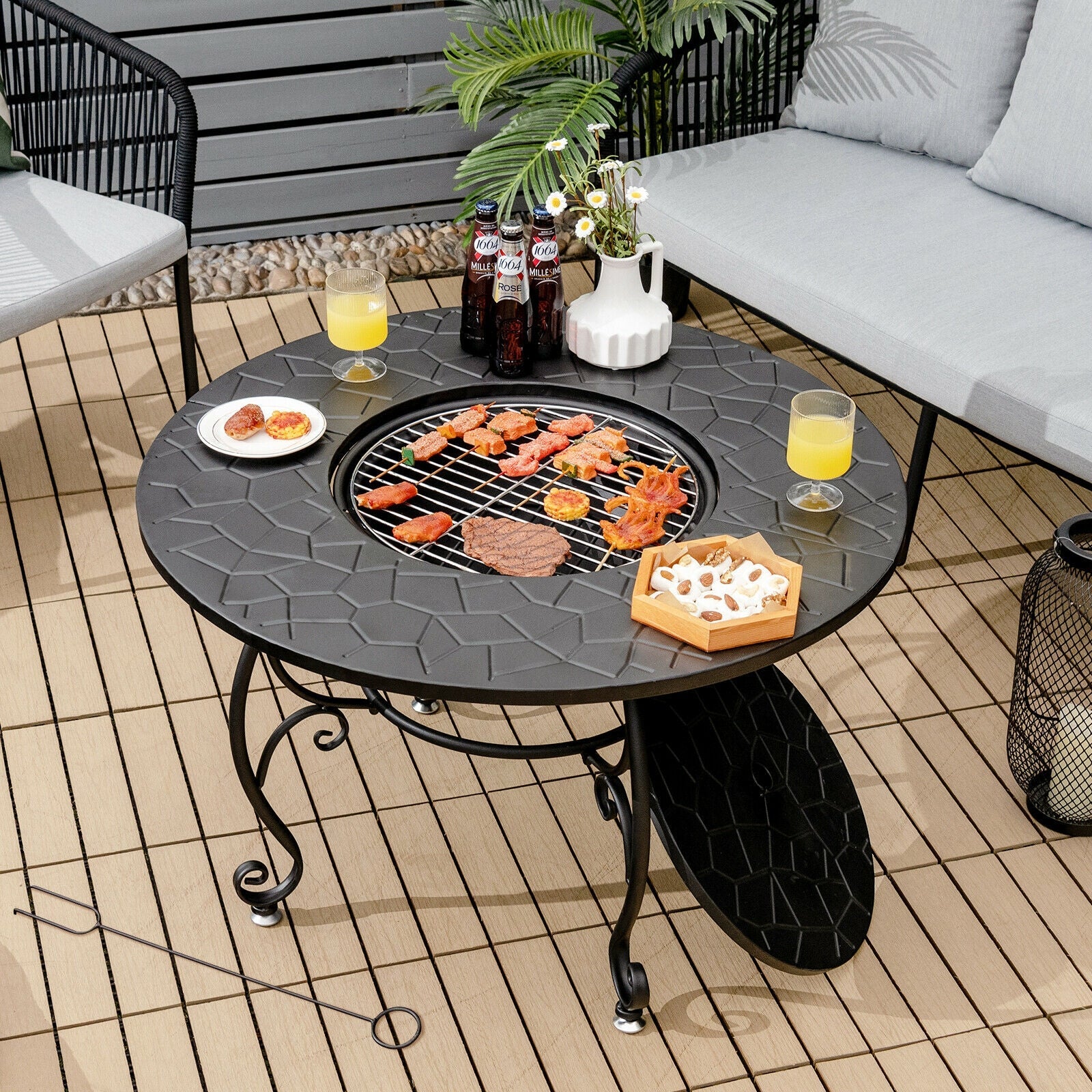 35.5 Feet Patio Fire Pit Dining Table With Cooking BBQ Grate - Energize Trek
