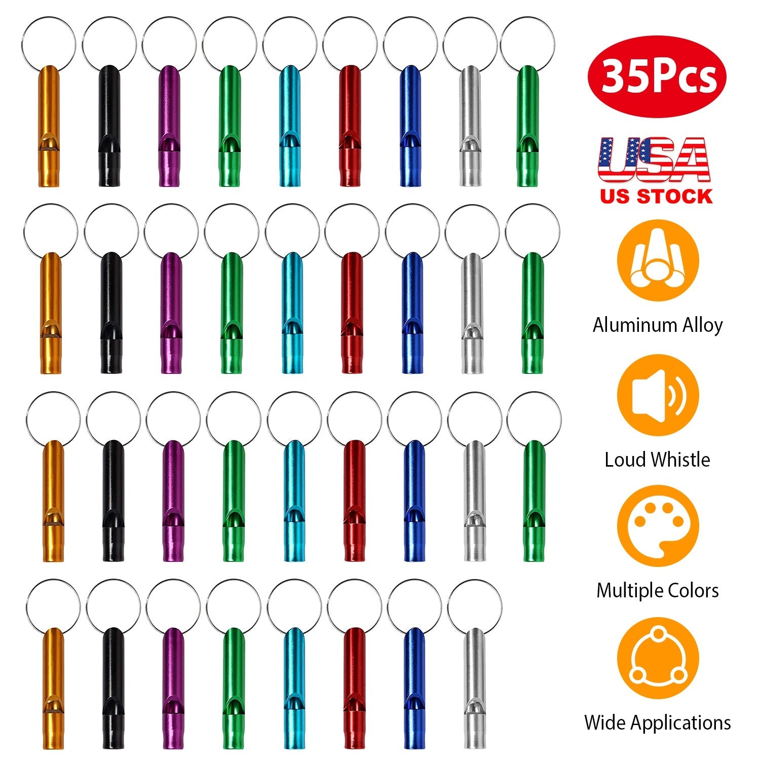 35Pcs Emergency Whistles Extra Loud Aluminum Alloy Whistle with Key Chain Ring for Camping Hiking Hunting Outdoor Sports Emergency Situations - Energize Trek
