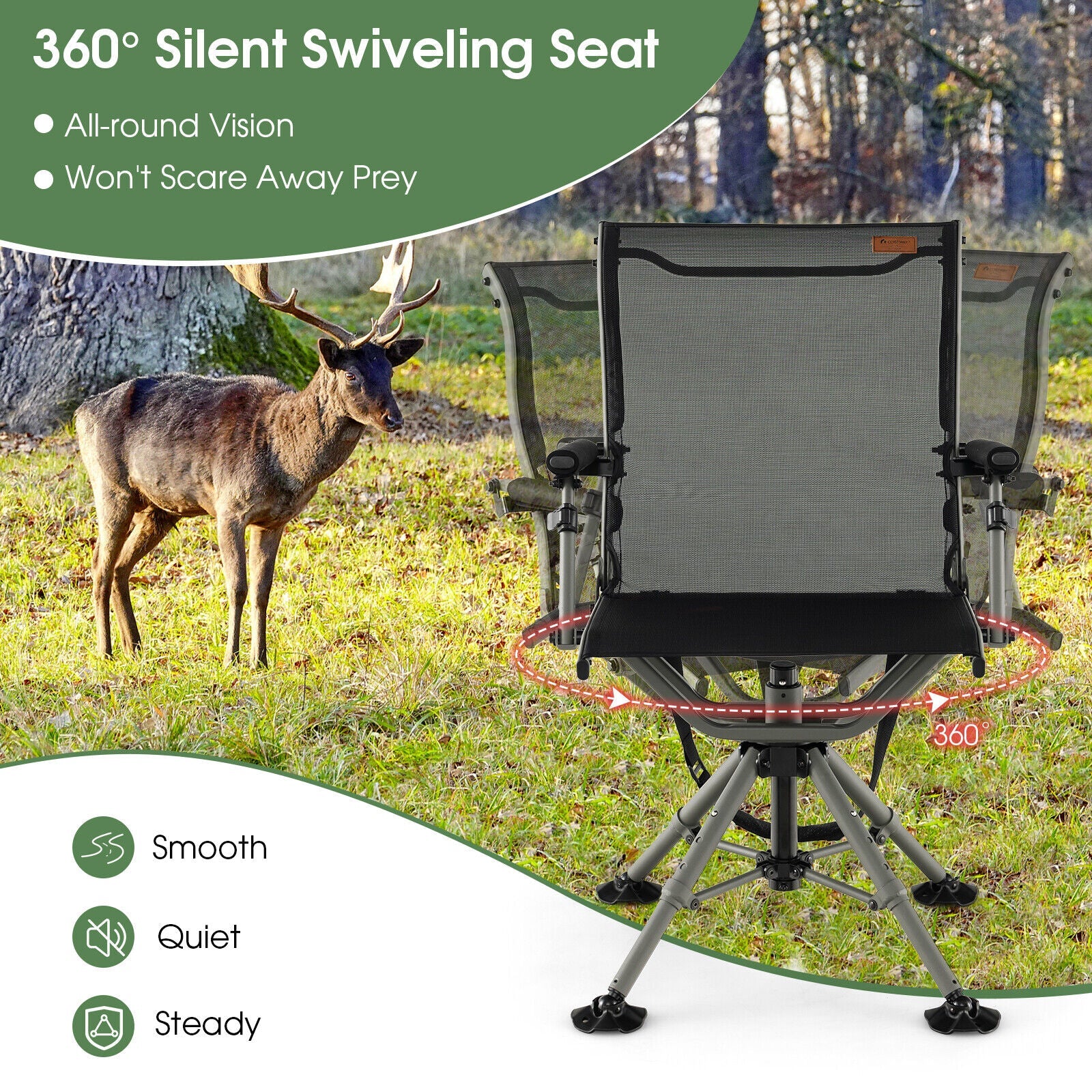360 Degree Silent Swivel Hunting Chair-Black - Energize Trek